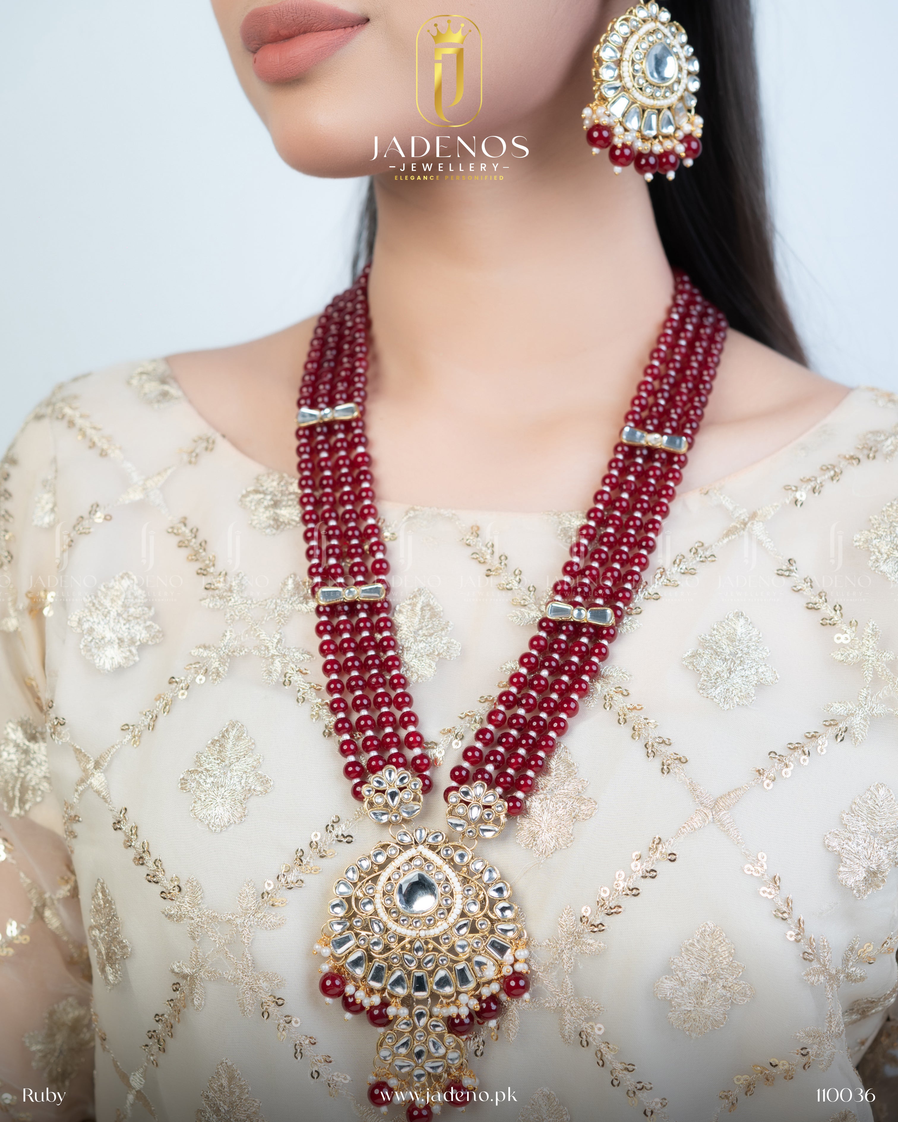Premium Quality Pure Indian Kundan Maharani Malla with Tika And Earrings