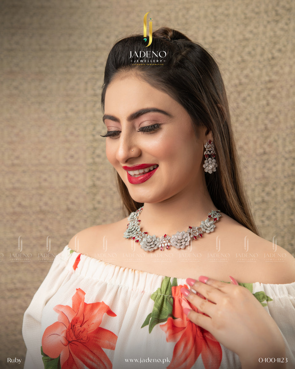Buy Victorian Rose Clear Cubic Zircon Necklace Set Online in Pakistan