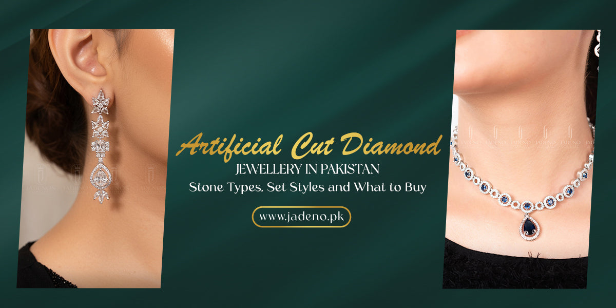 Artificial cut diamond jewellery in Pakistan: rose cut, brilliant cut, table cut stones with designs