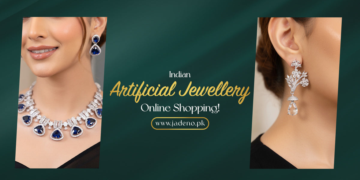 At Jadeno, Experience Indian Artificial Jewellery Online Shopping for kundan, polki, and meenakari designs from Rs. 1,500 to Rs. 9,000, delivered nationwide and outlets in different cities to shop from.