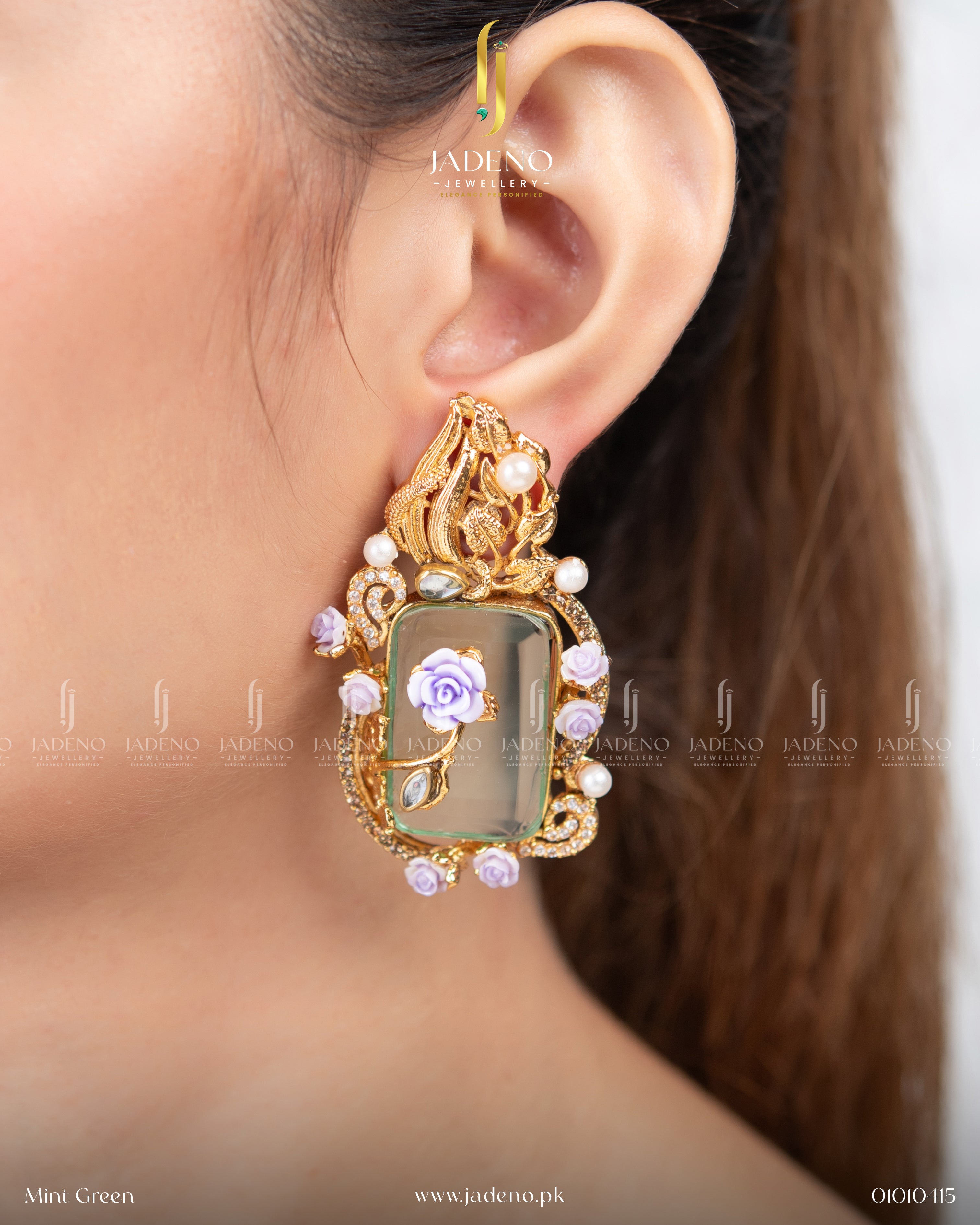 Designer's Leaf Cut 88 Stone Earrings