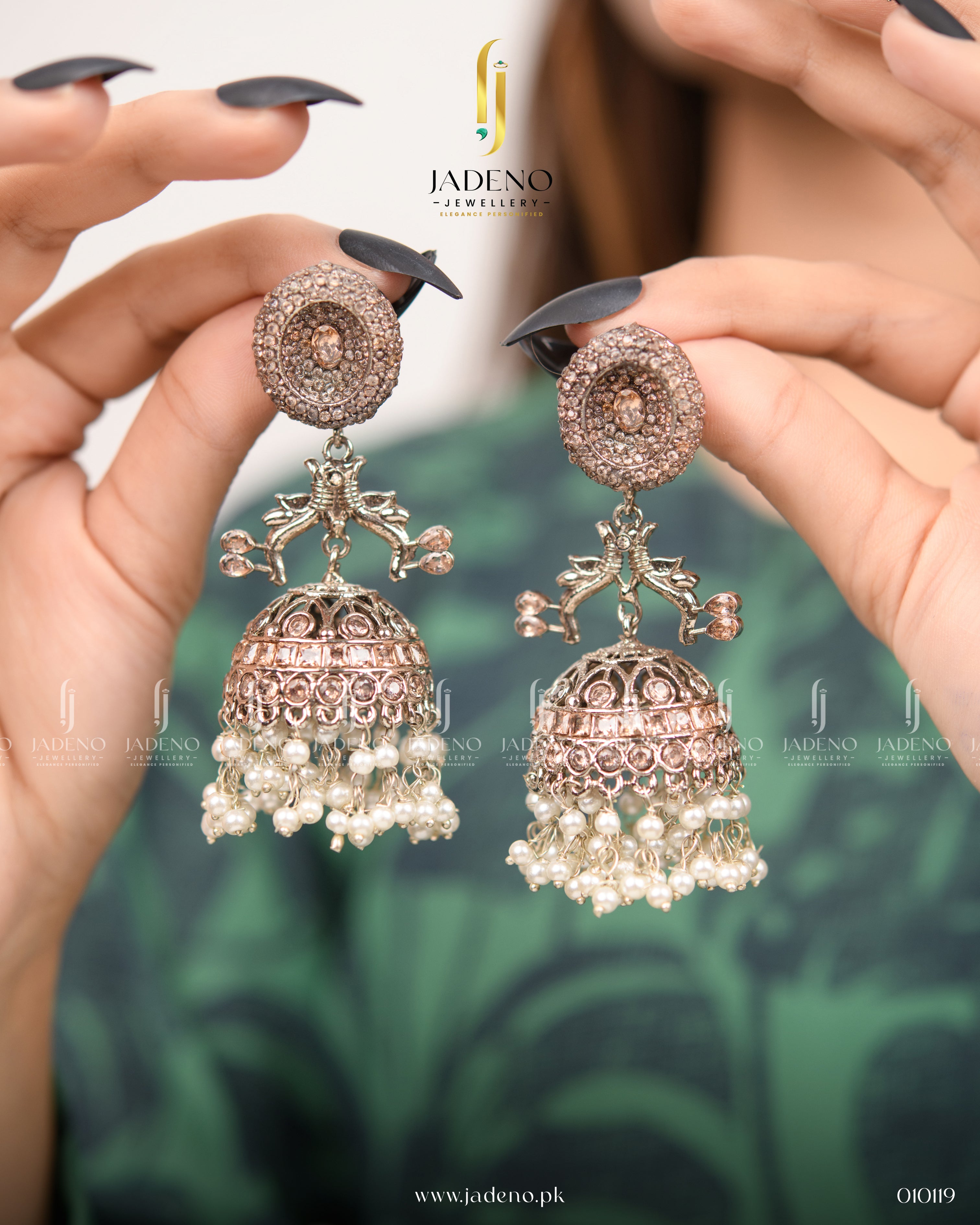 Modish Antique Silver Crystal Jhumka