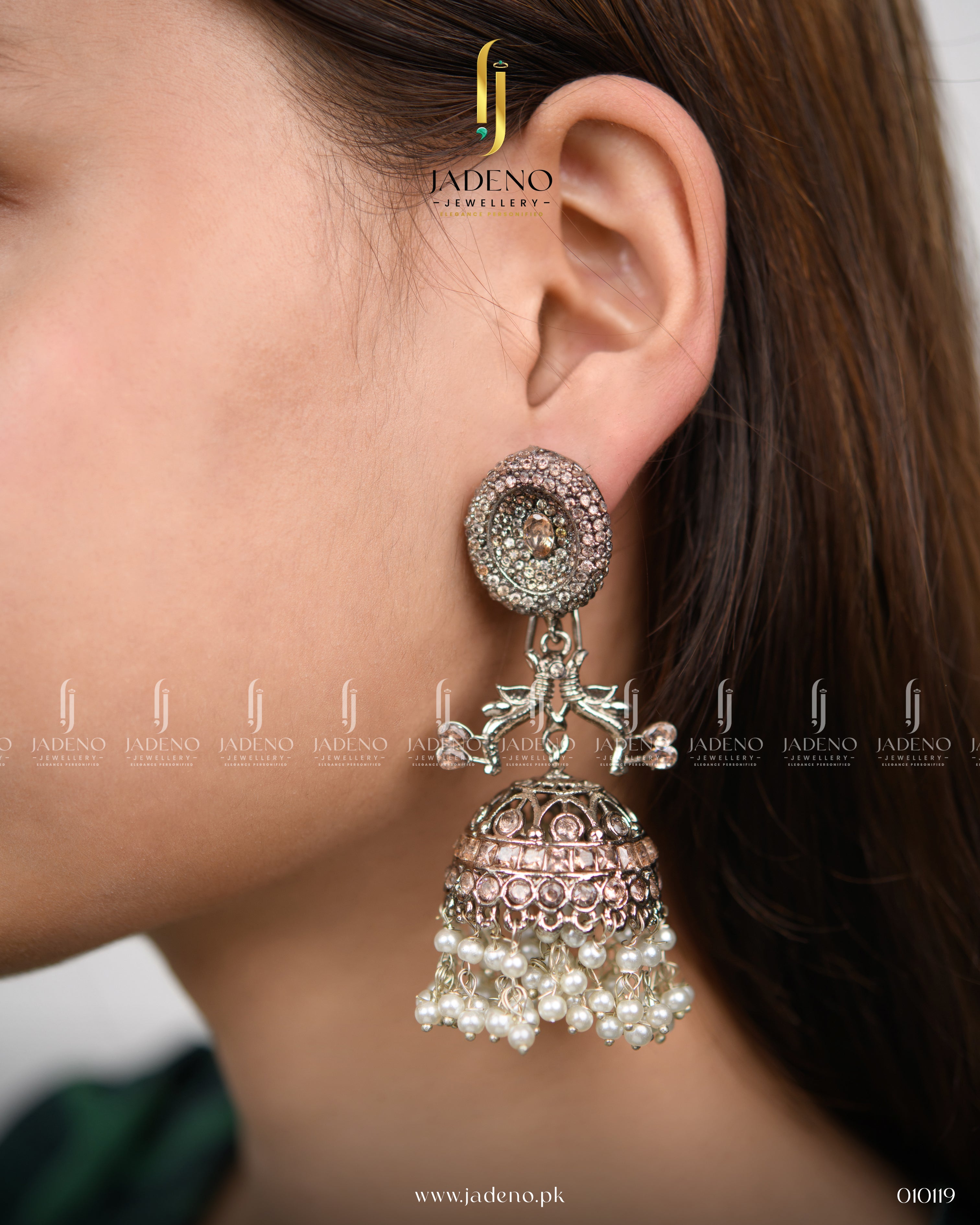 Modish Antique Silver Crystal Jhumka