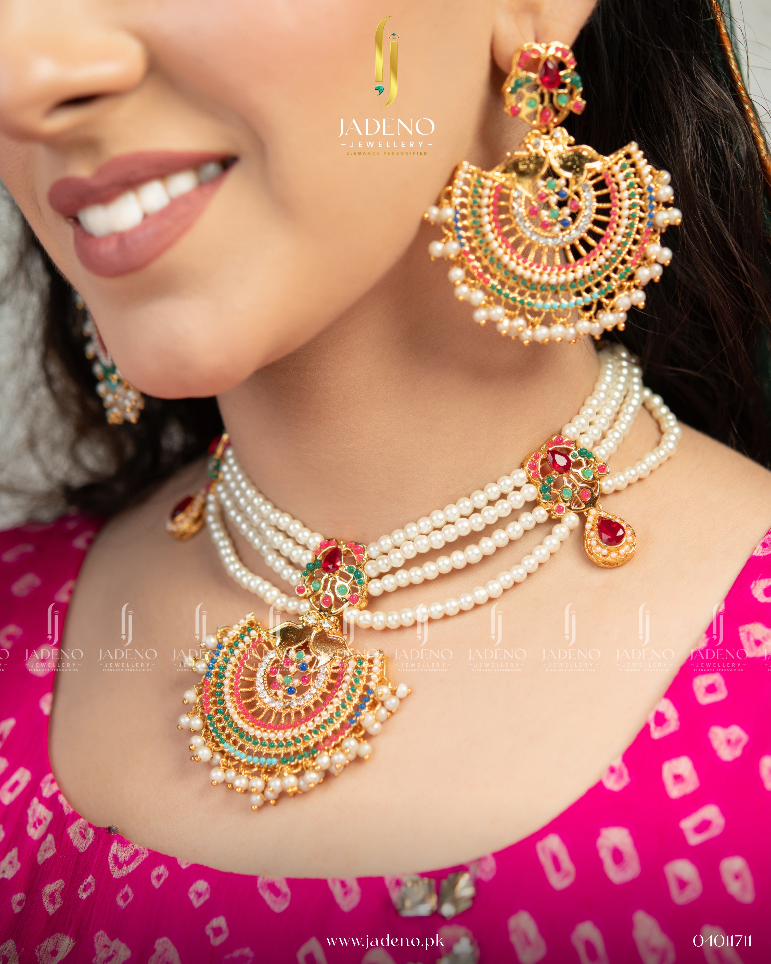 Pearl Peacock Choker Set with Tika