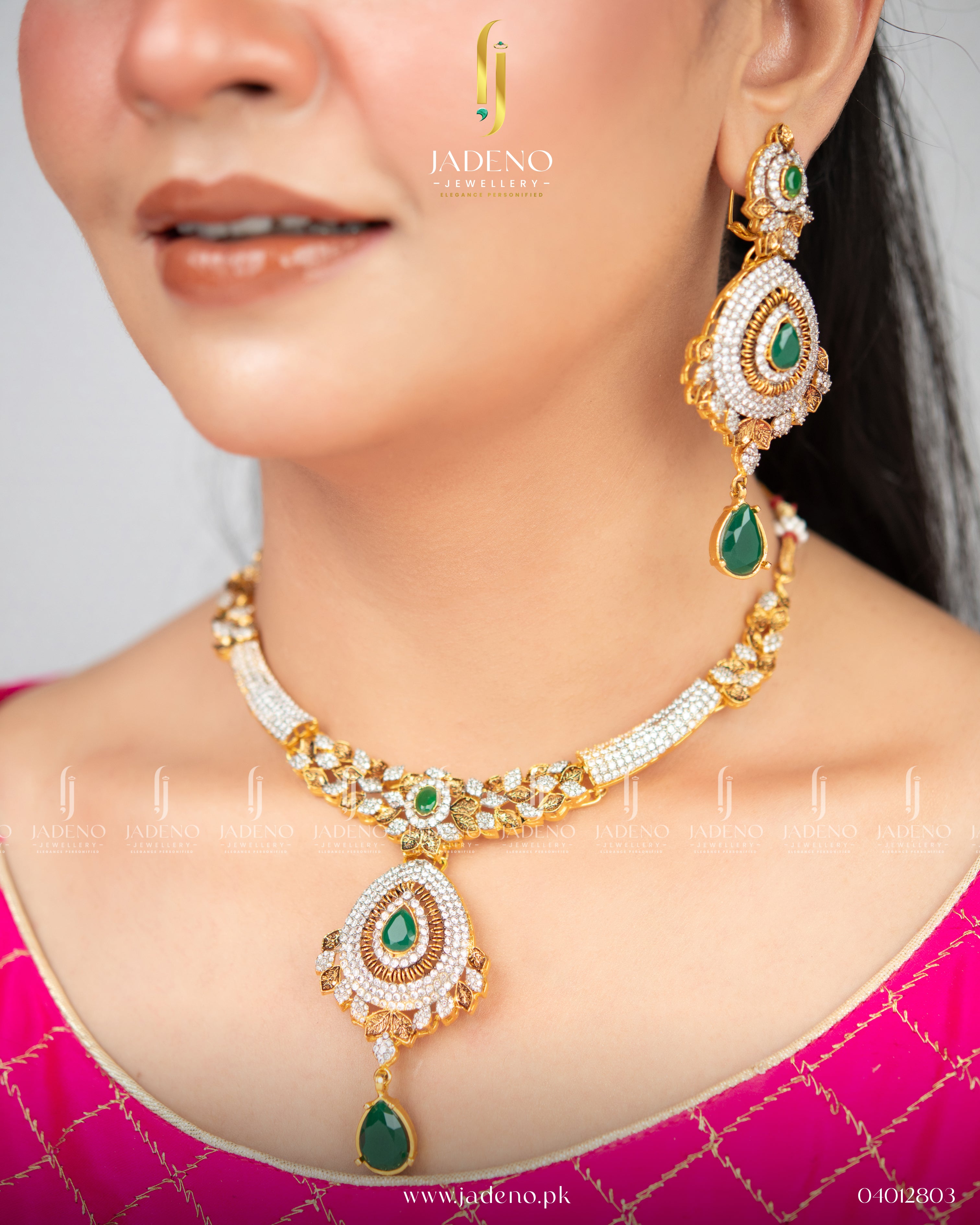 Imported Zirca Chetum Gold Designed Necklace Set With Tika