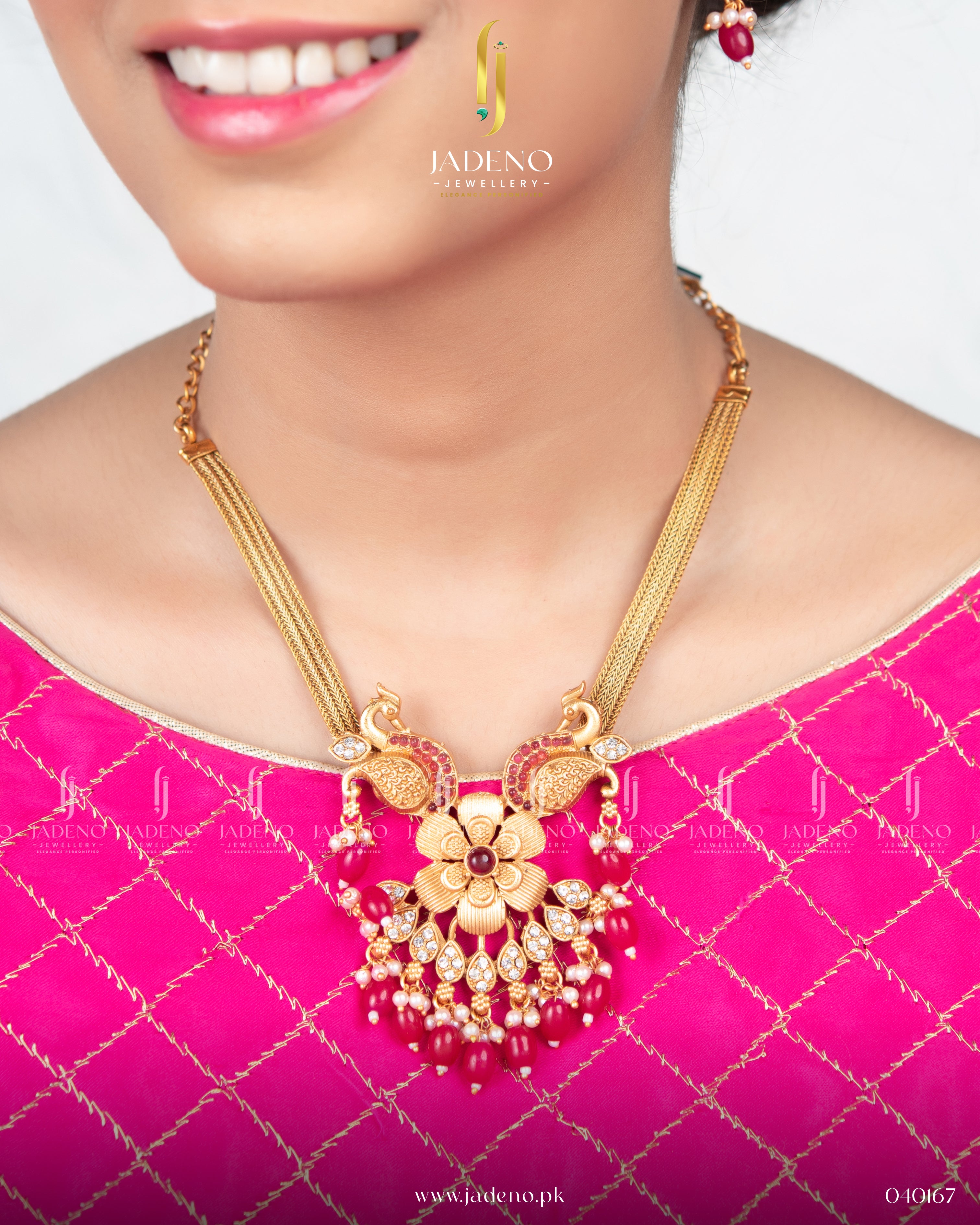 Sangita Peacock Matte Finished Maala with Earrings