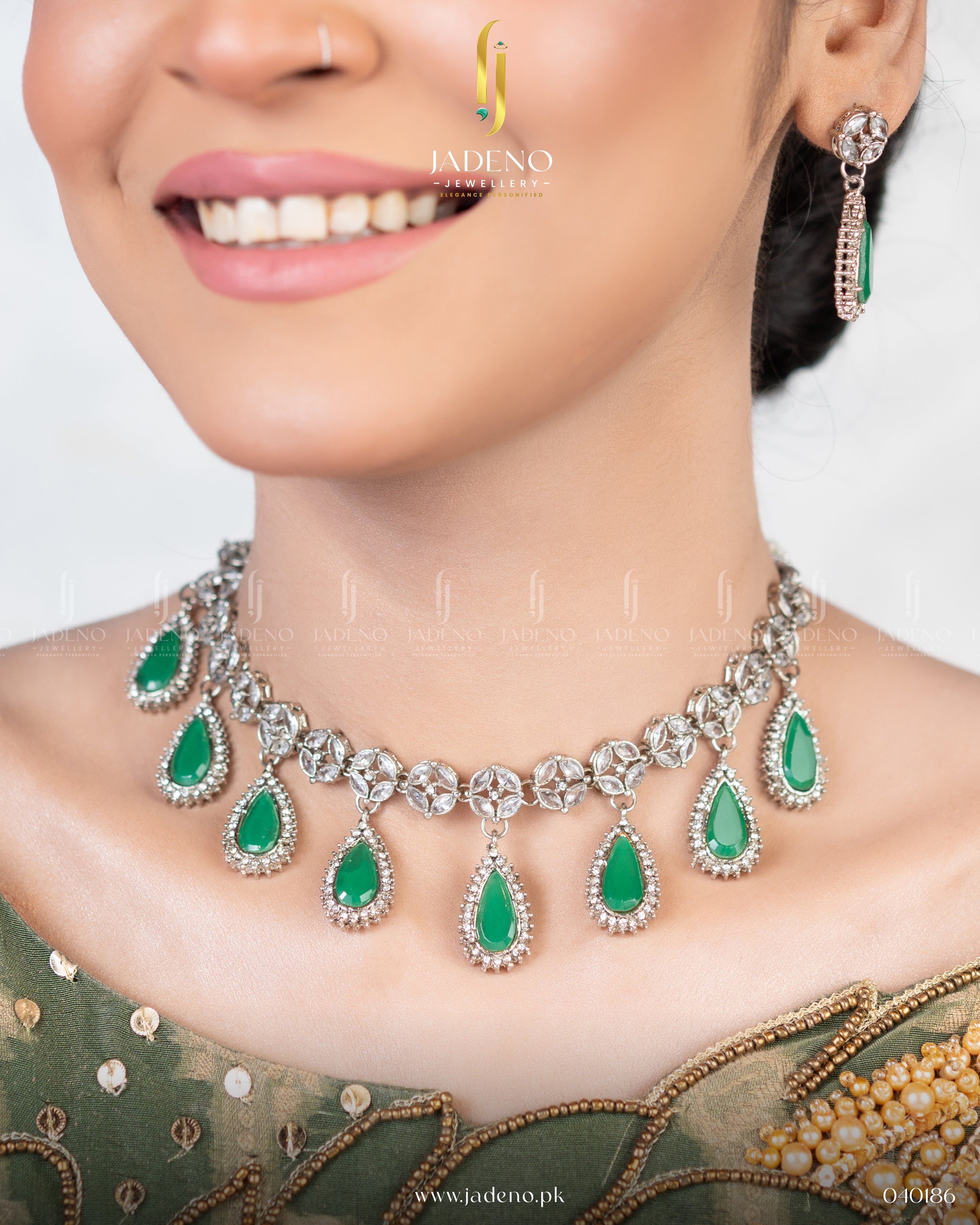 Victorian Rhodium Polished Necklace Set with Tika