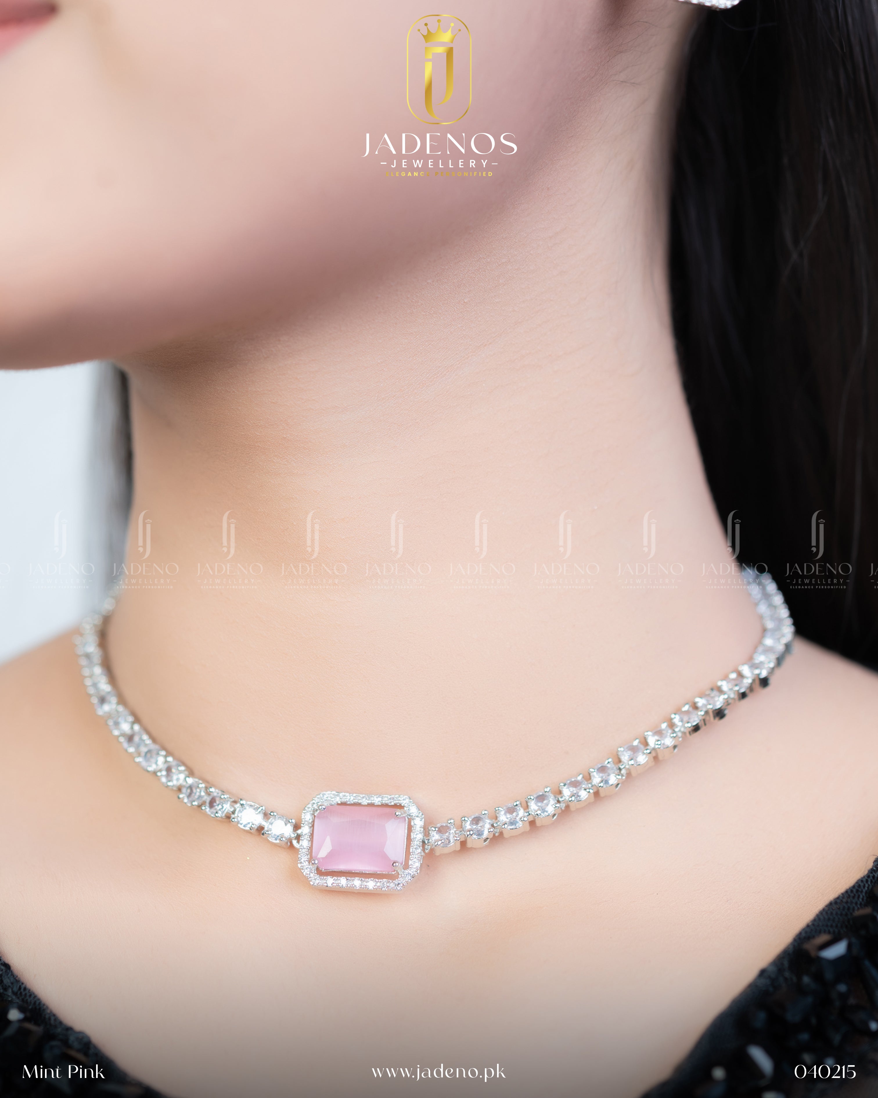 Premium Quality AD Rhodium Plated Necklace Set