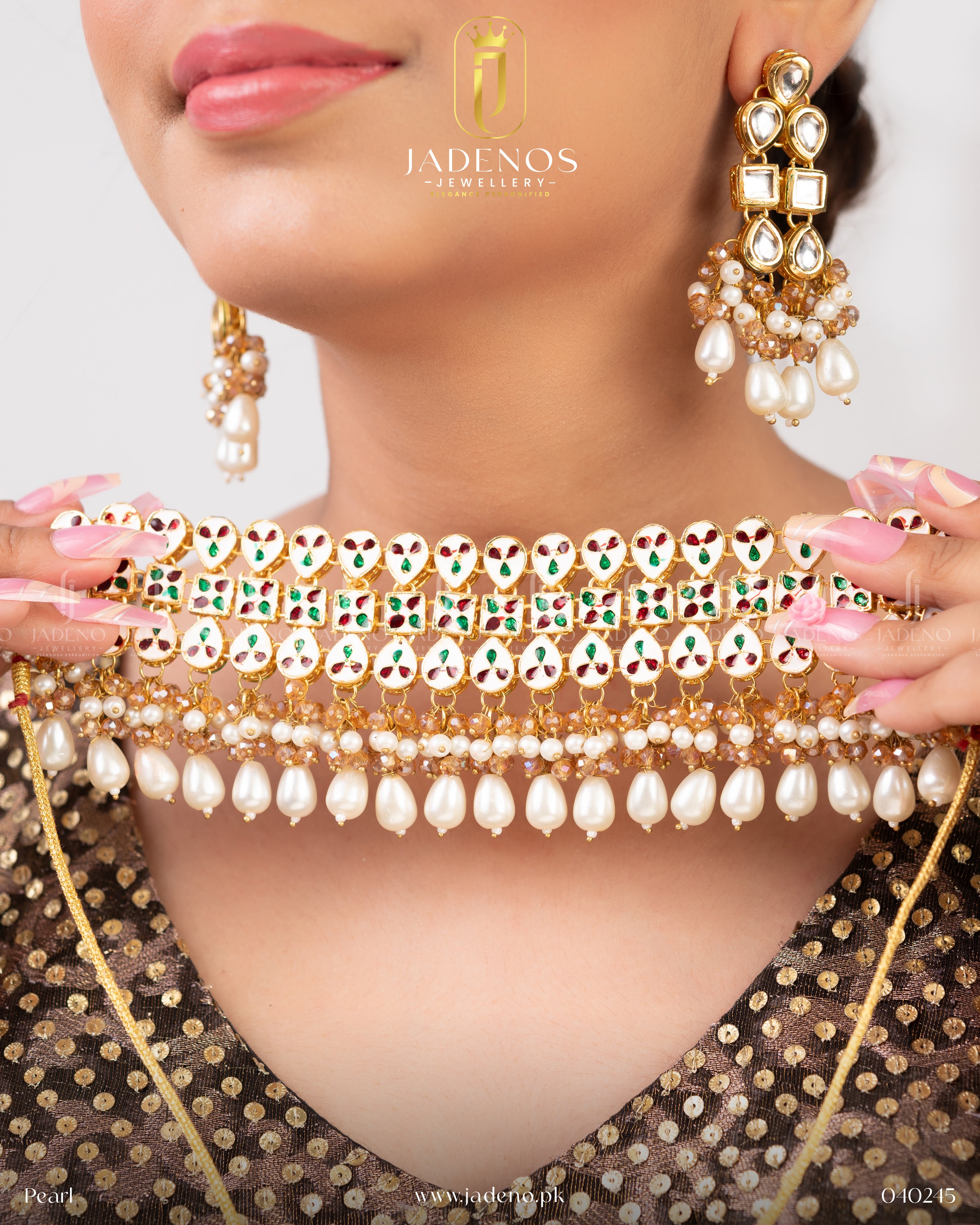 Pure Indian Gulnaar Kundan  Set with Minakari