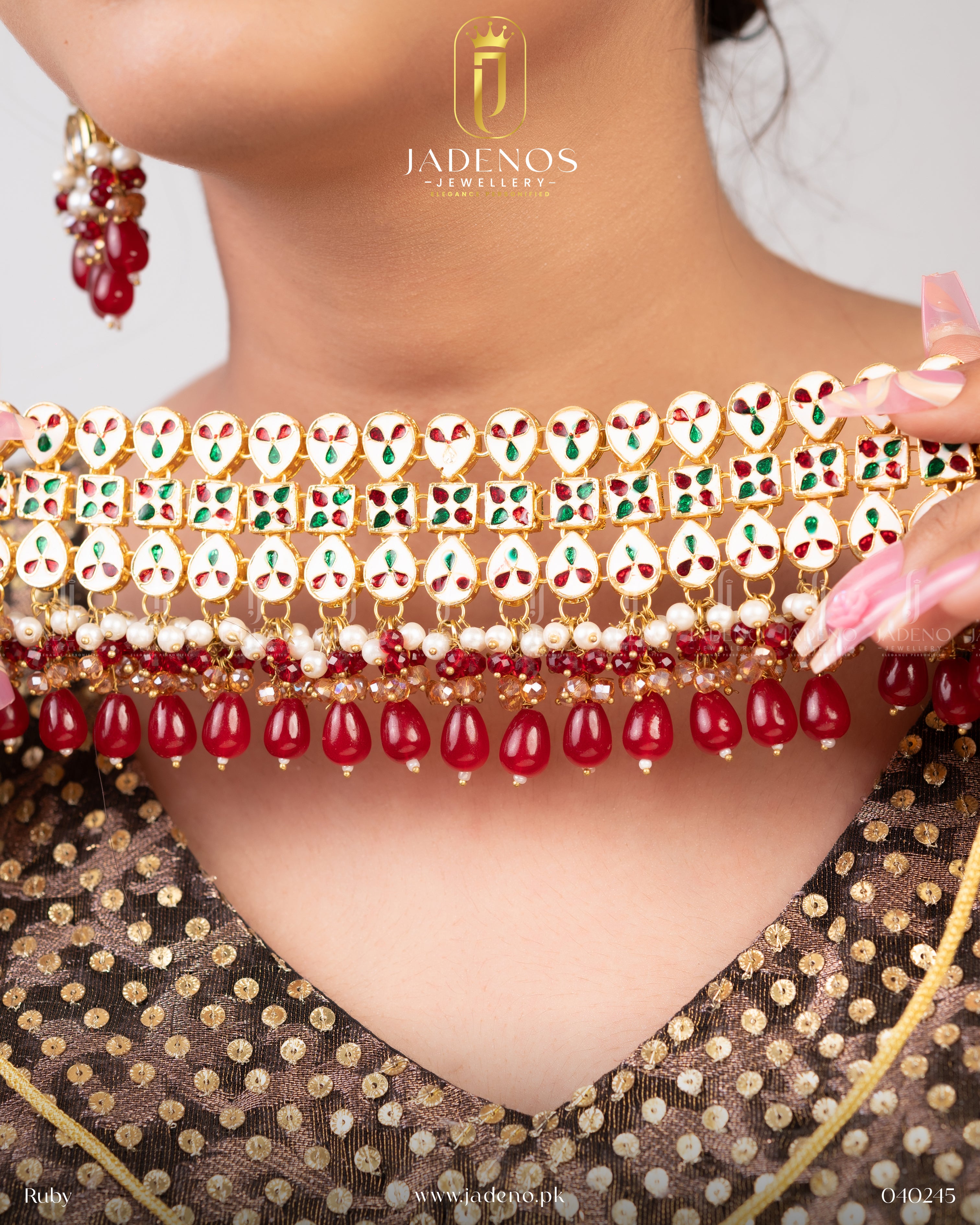 Pure Indian Gulnaar Kundan  Set with Minakari