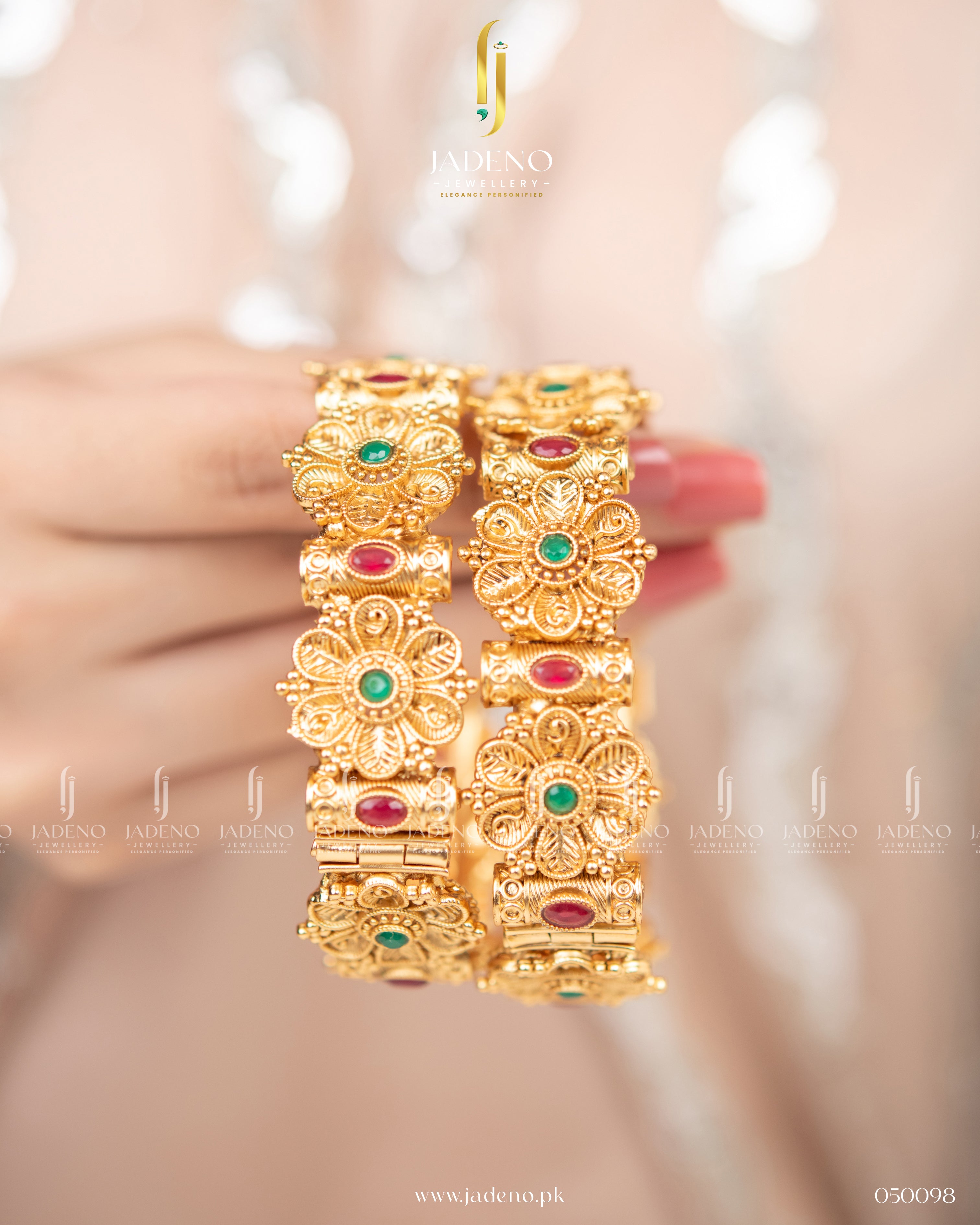 Multi Stones Gold Touch Bangles