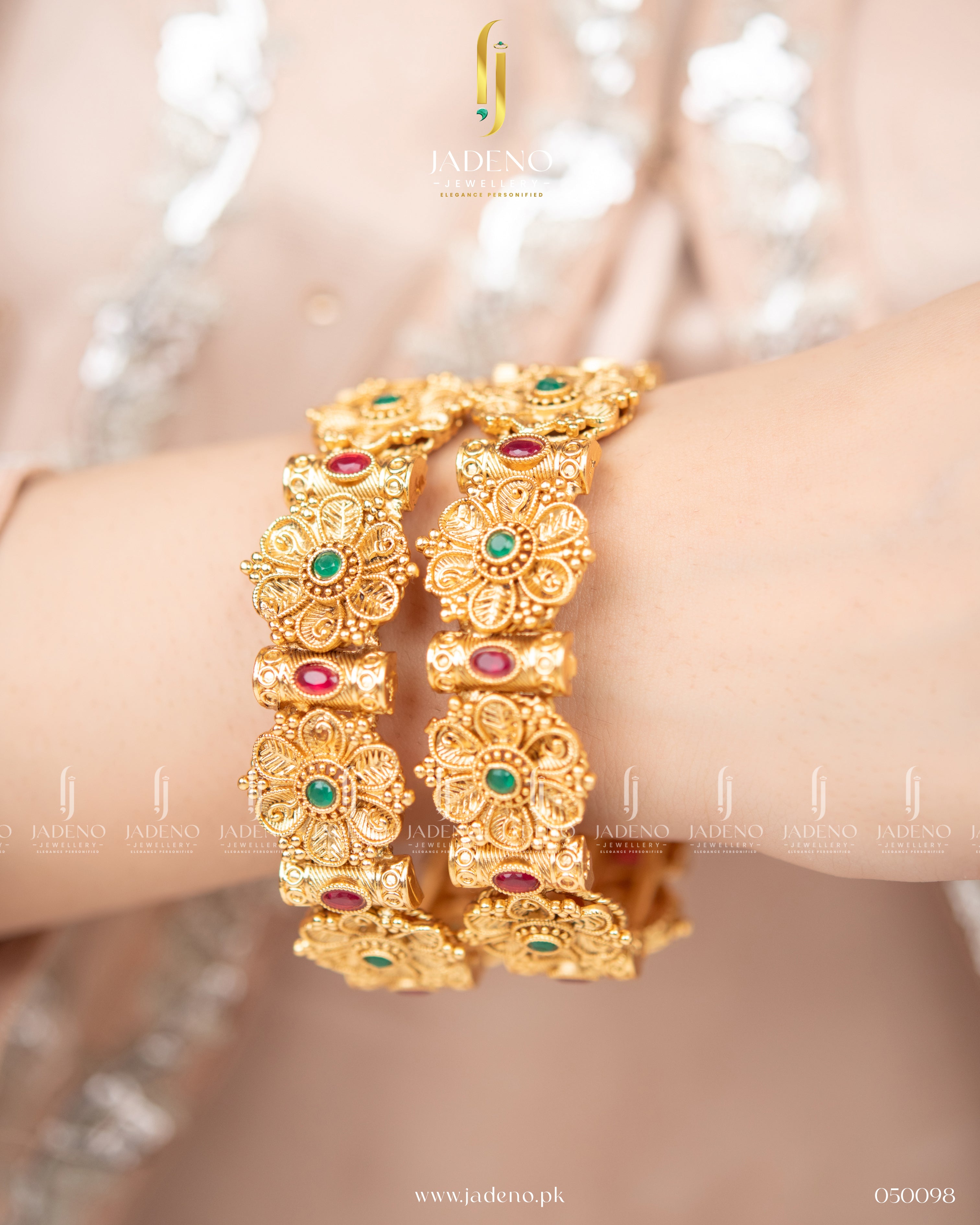 Multi Stones Gold Touch Bangles