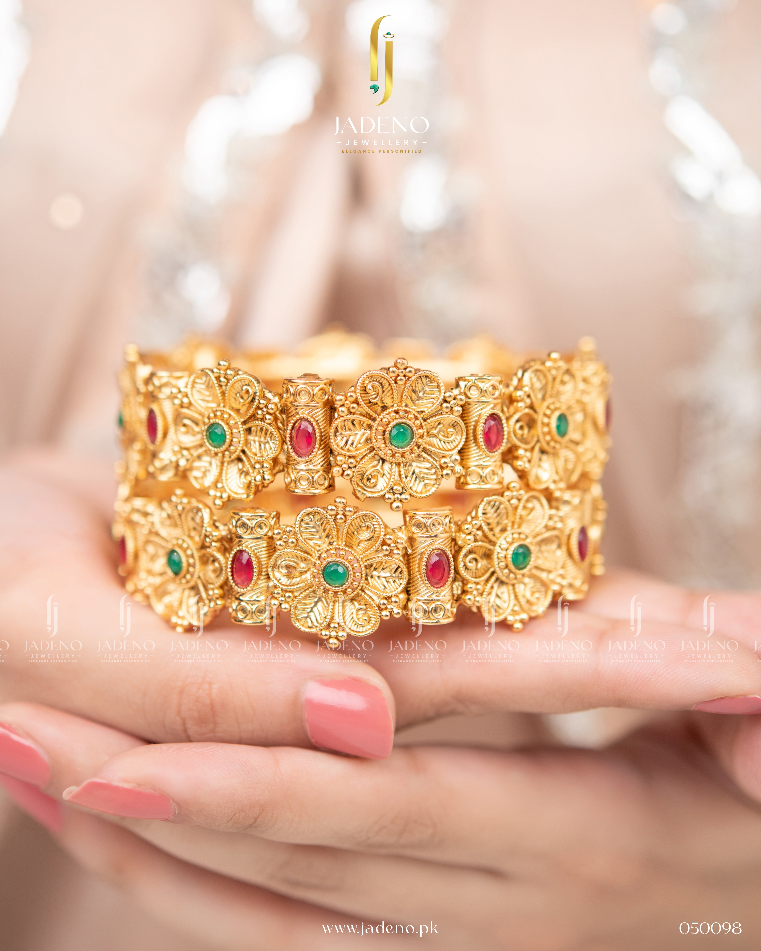 Multi Stones Gold Touch Bangles