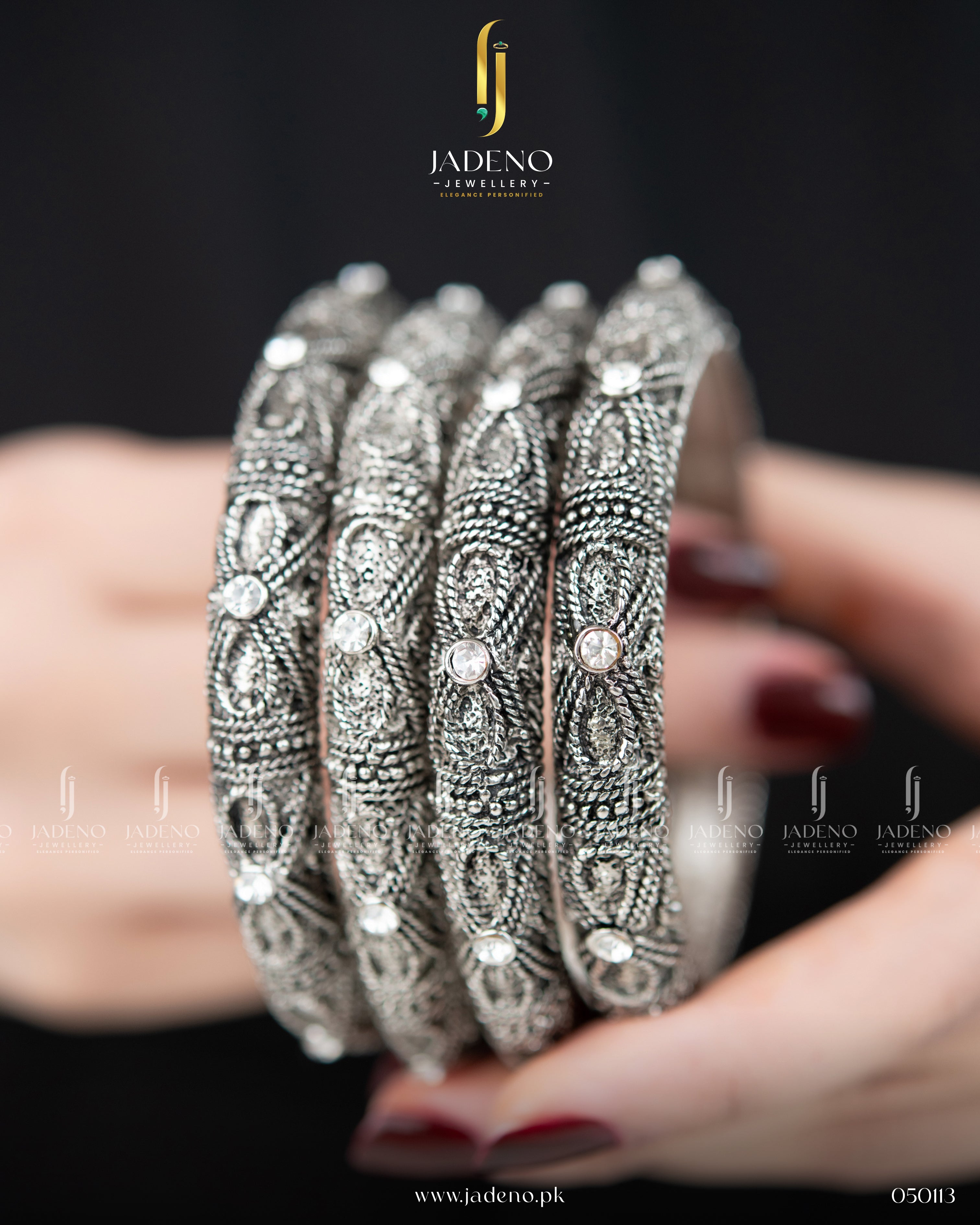 Antique Silver Jordano Bangles- 4 Pieces