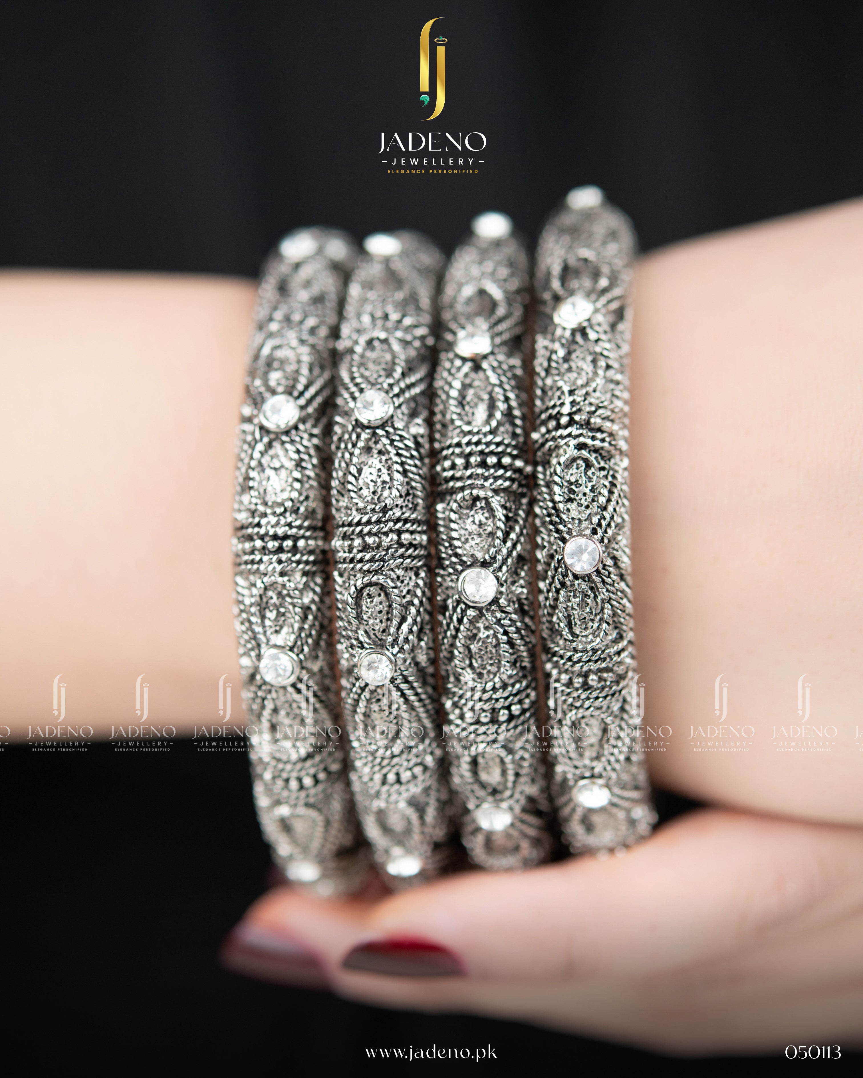Antique Silver Jordano Bangles- 4 Pieces