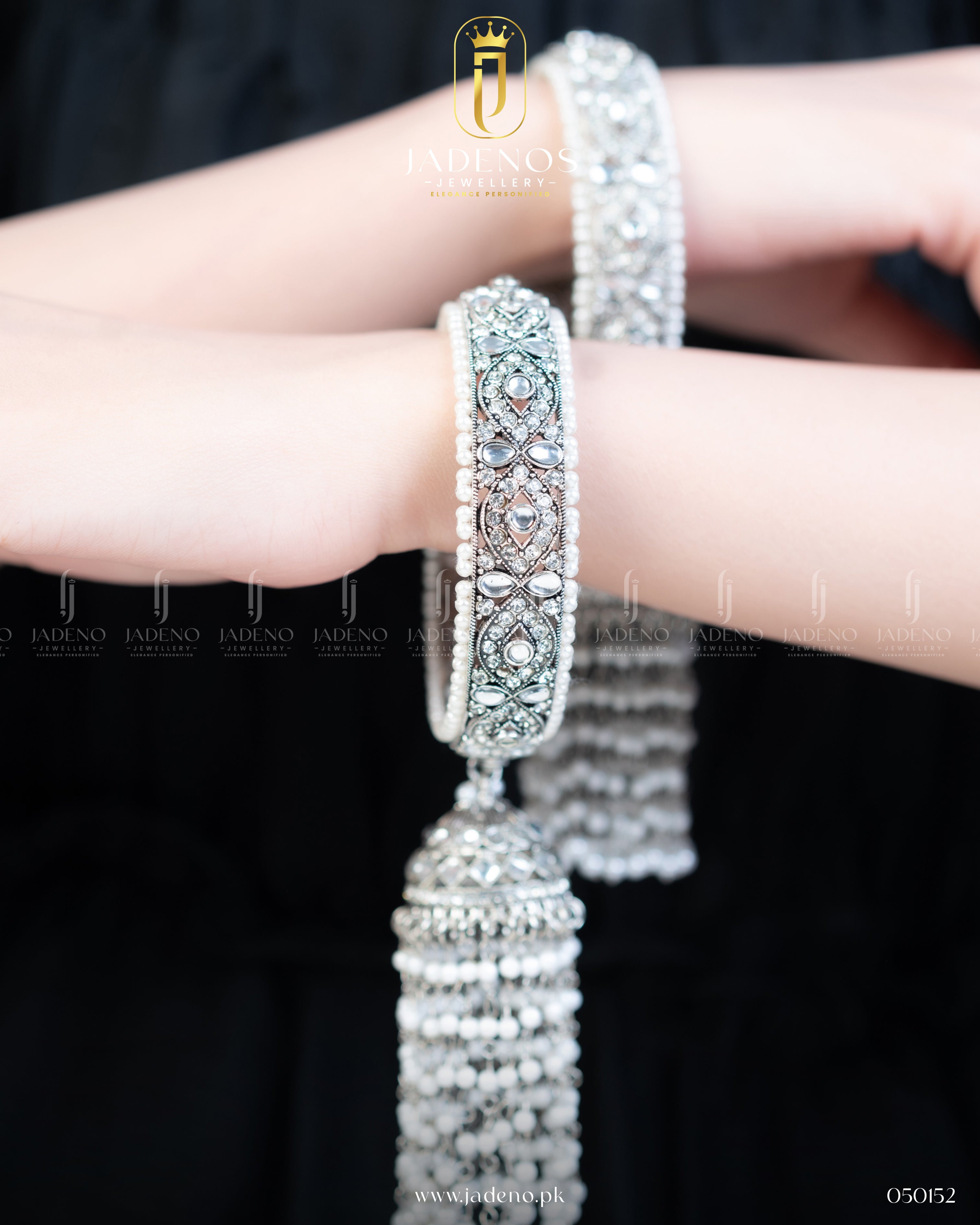 Designer's Crafted In-Trend Clear Crystal Tassel Bangles