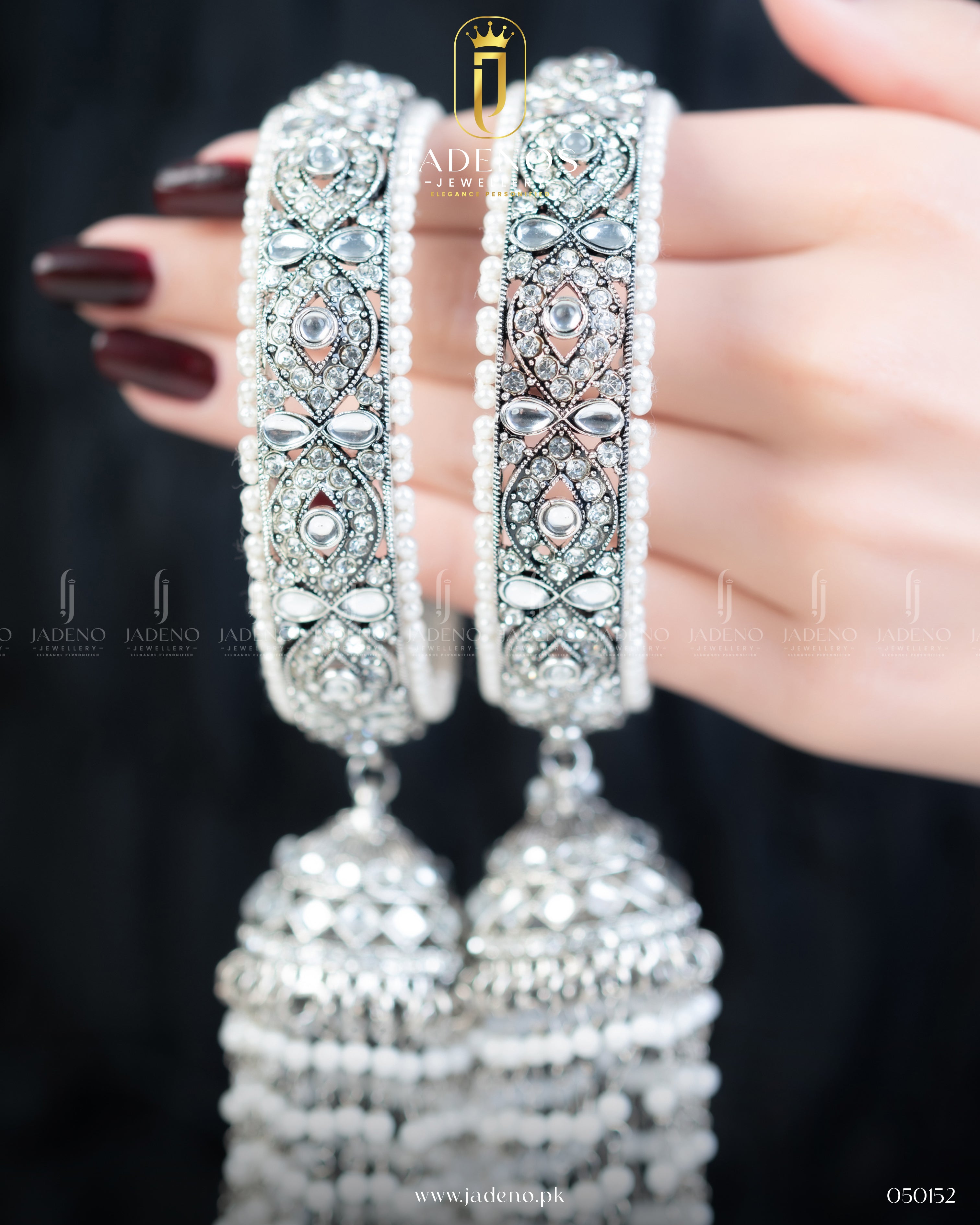 Designer's Crafted In-Trend Clear Crystal Tassel Bangles