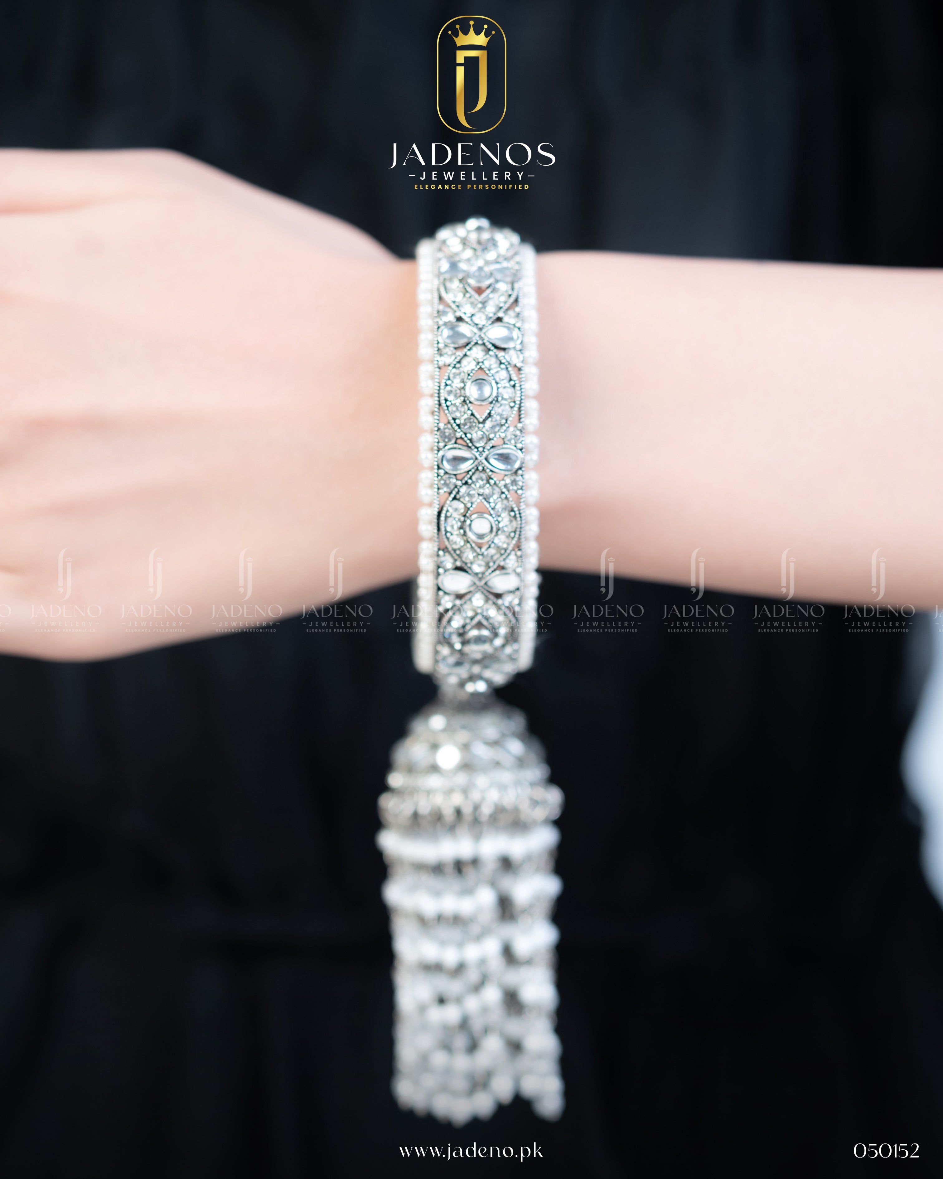 Designer's Crafted In-Trend Clear Crystal Tassel Bangles