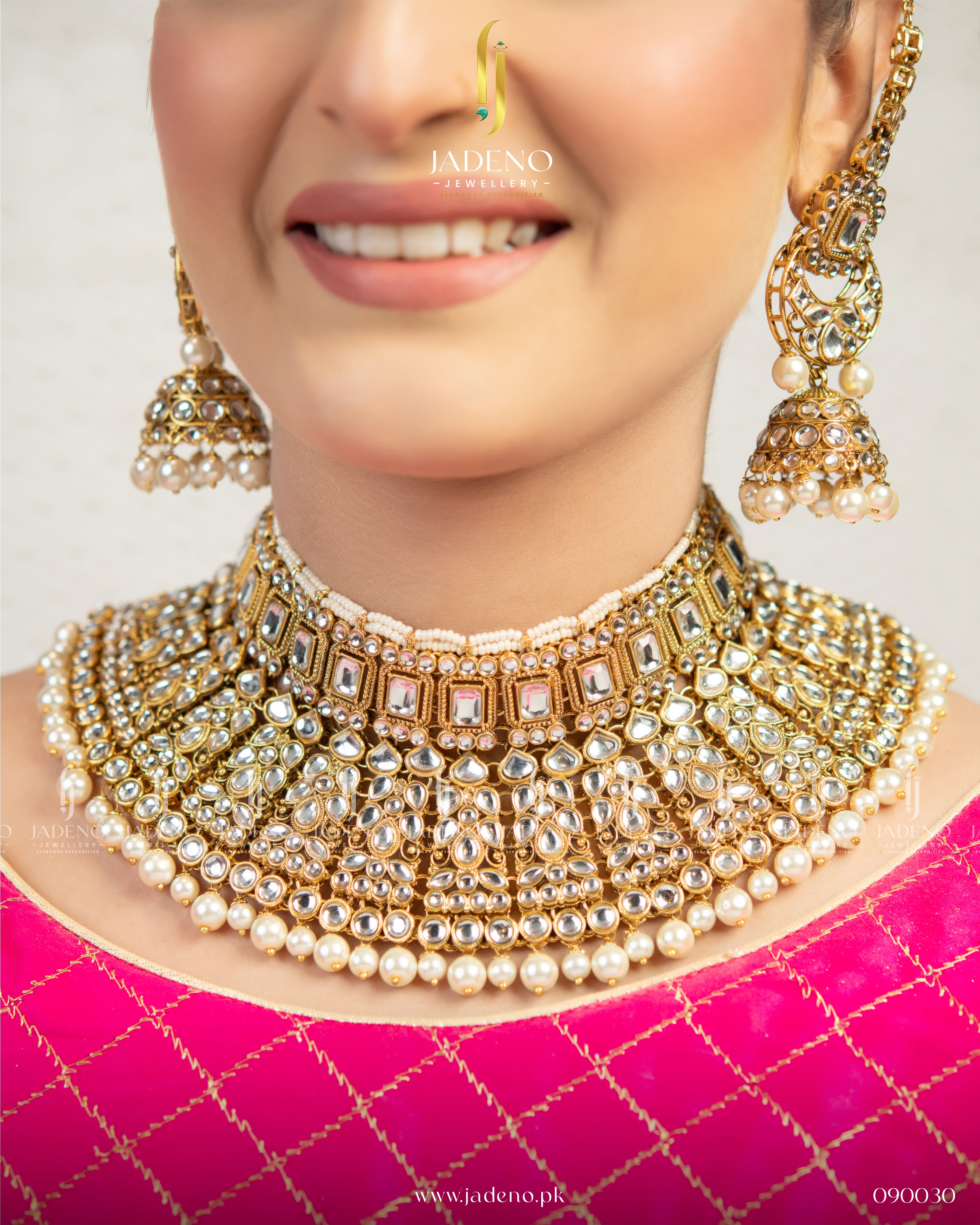 Ayzel Gold White Indian Kundan Bridal Set
