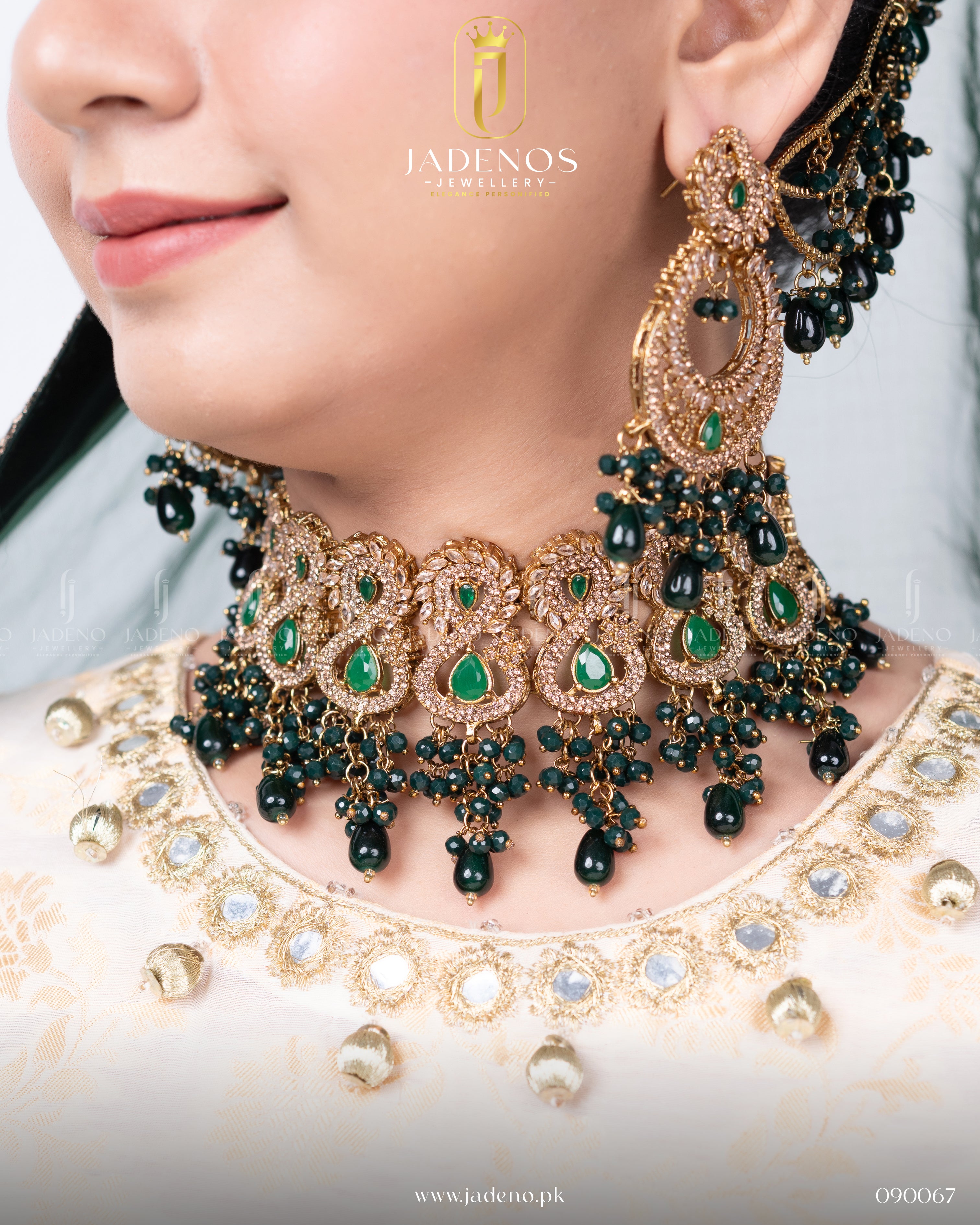Premium Quality Zeenat-e-Ishq Bridal Collar set with Sahara Earrings, Tika and Jhumar