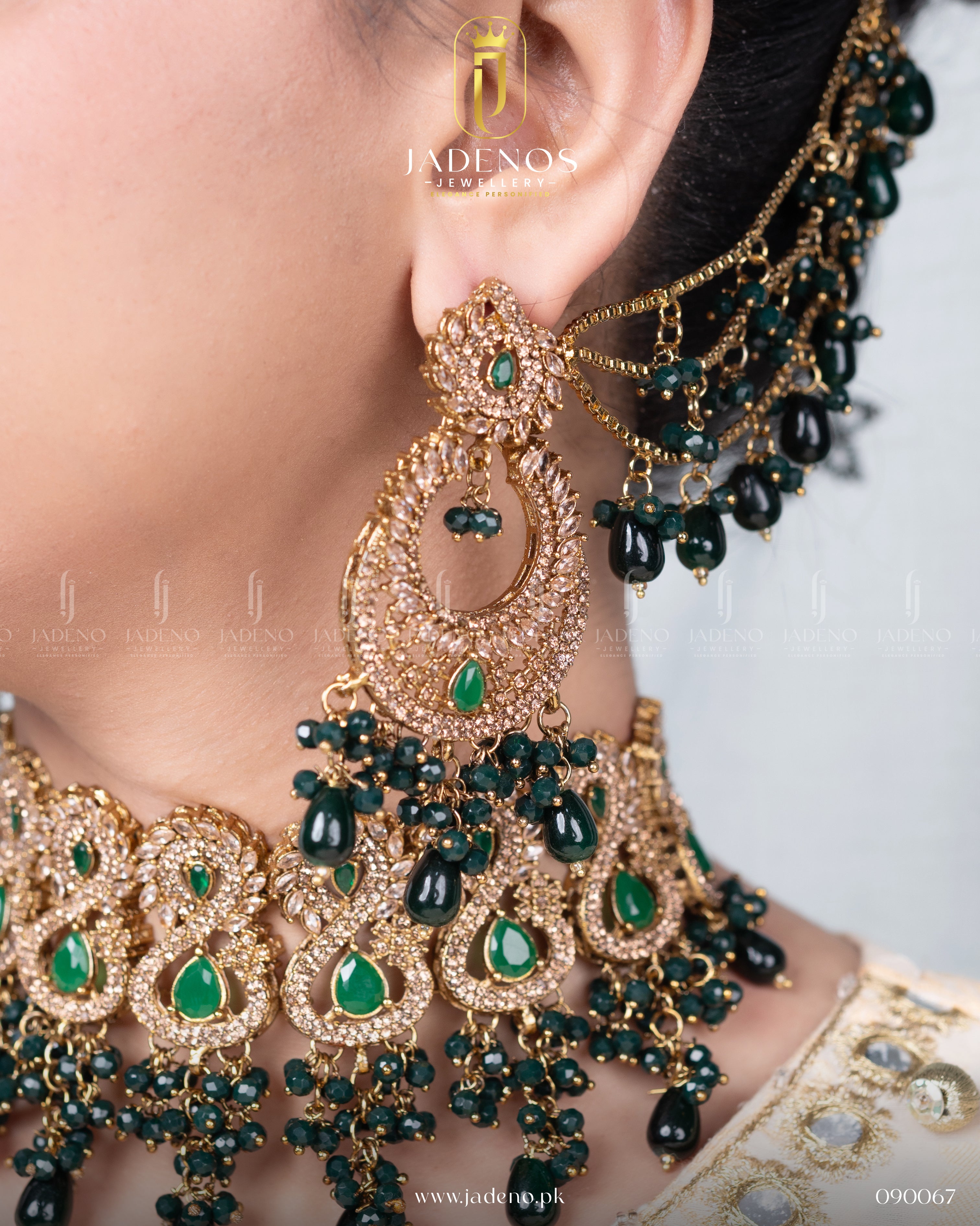 Premium Quality Zeenat-e-Ishq Bridal Collar set with Sahara Earrings, Tika and Jhumar