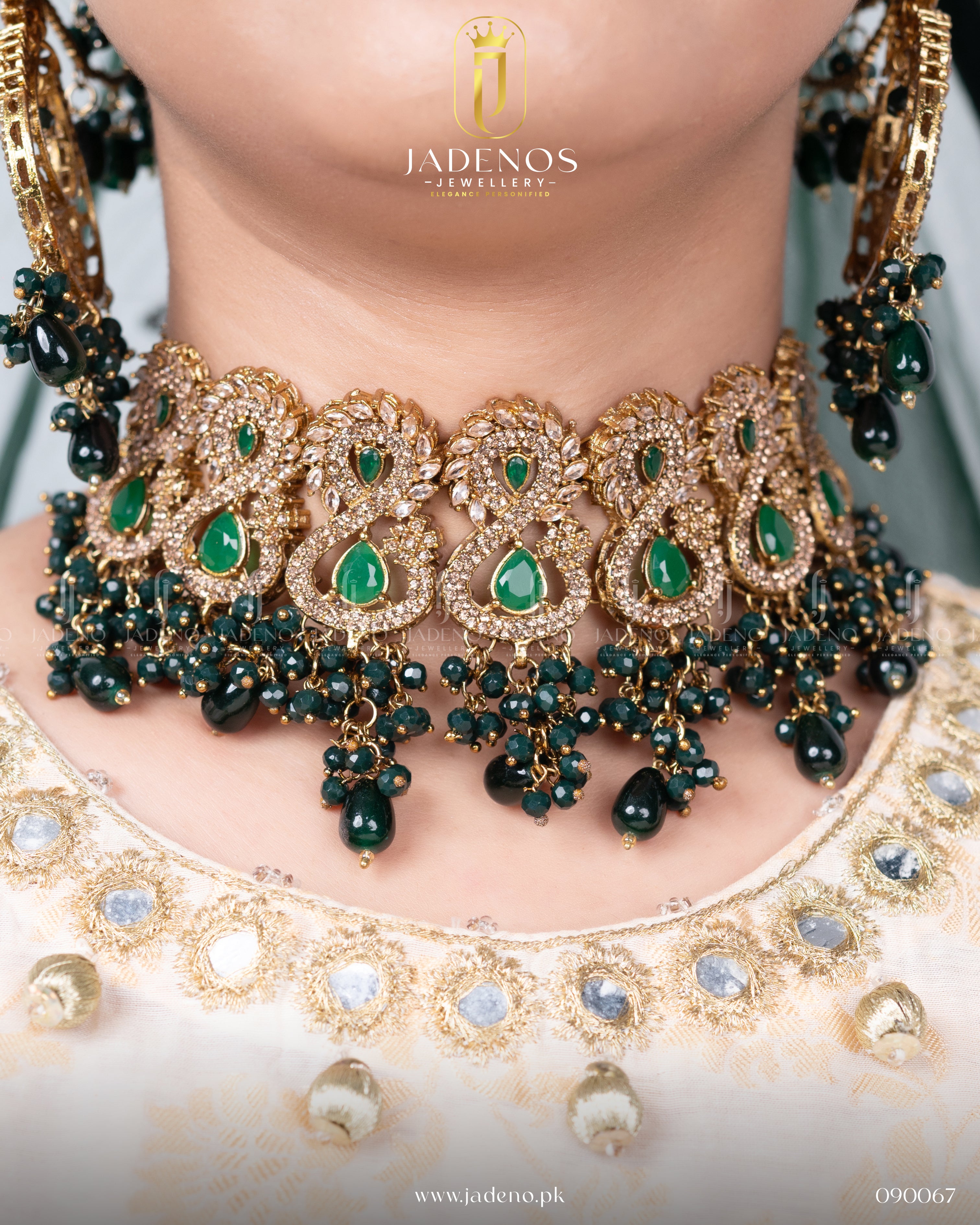 Premium Quality Zeenat-e-Ishq Bridal Collar set with Sahara Earrings, Tika and Jhumar