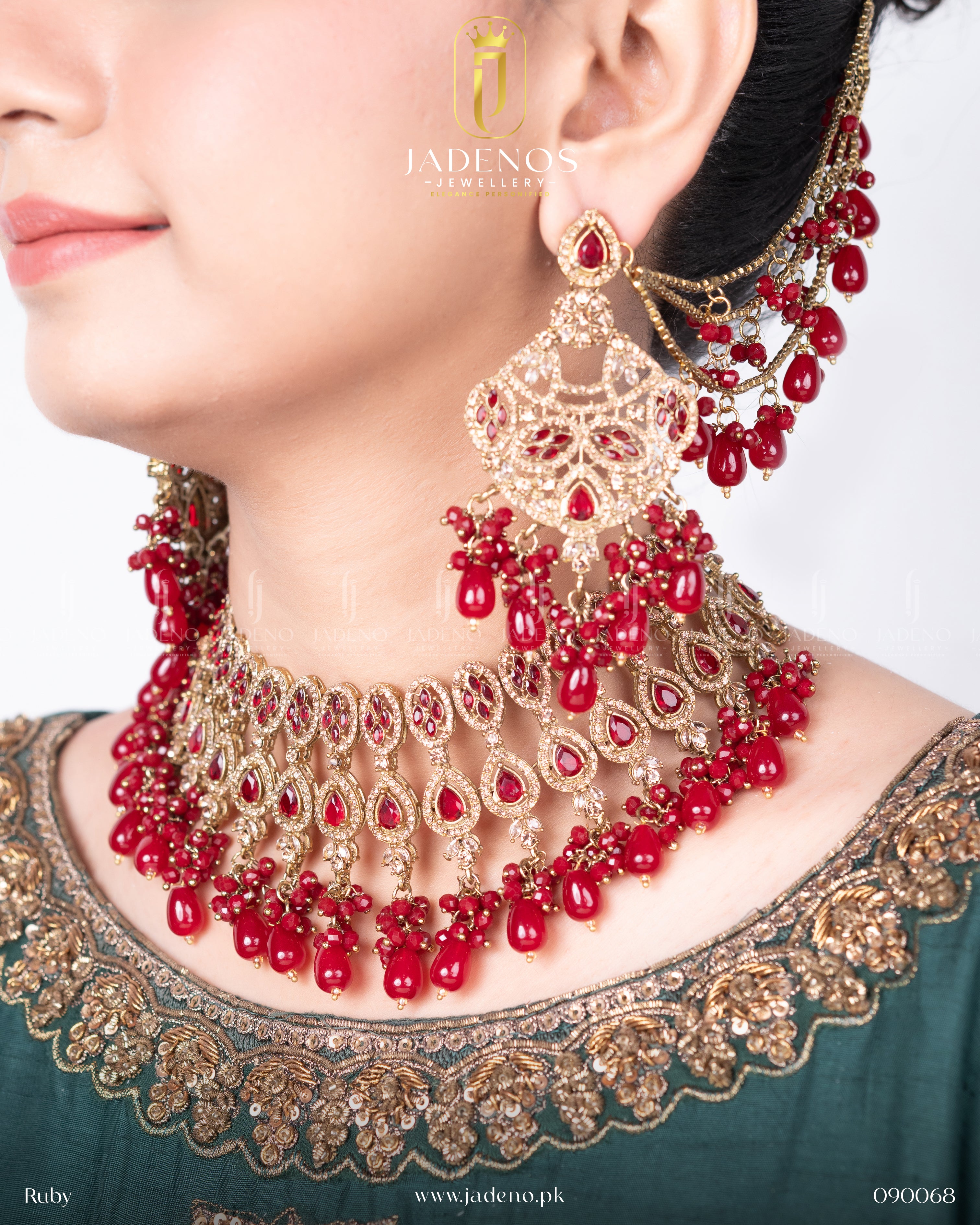 Premium Quality Jashan-e- Zeenat Set with Sahara Earrings Tika and Jhumar