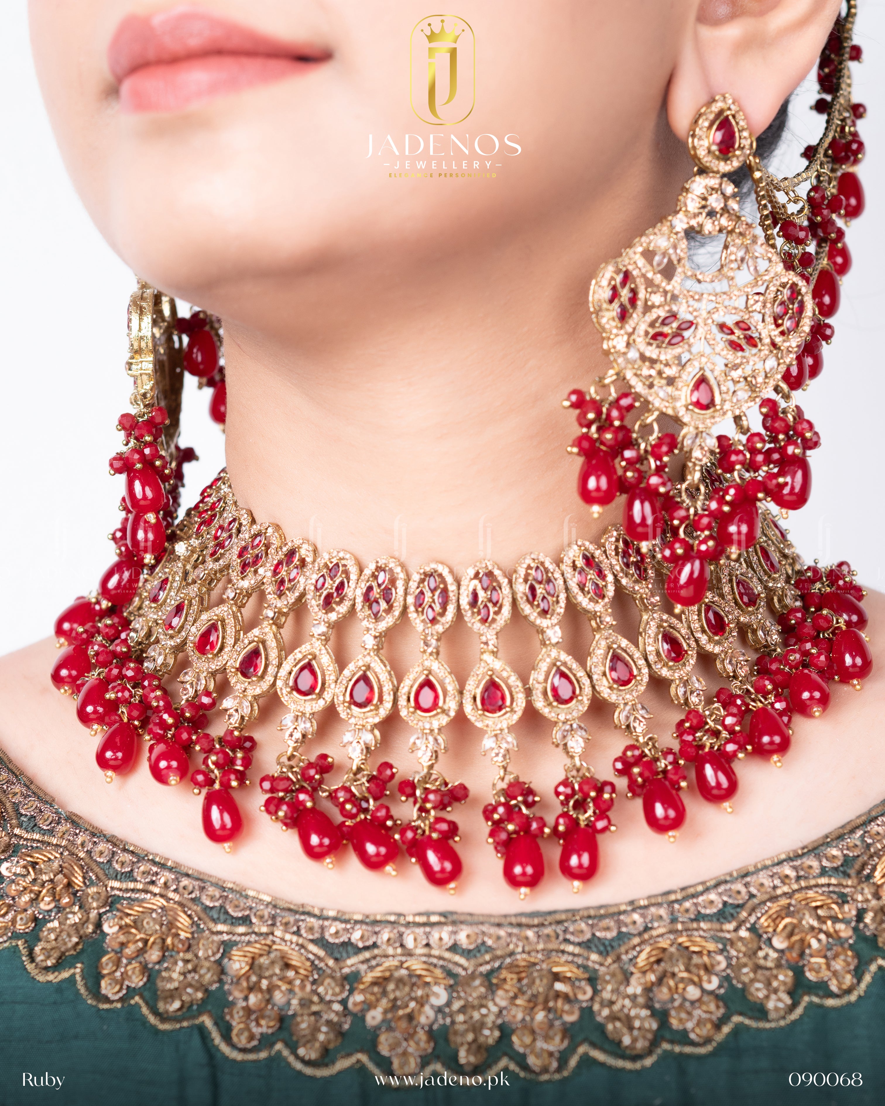Premium Quality Jashan-e- Zeenat Set with Sahara Earrings Tika and Jhumar