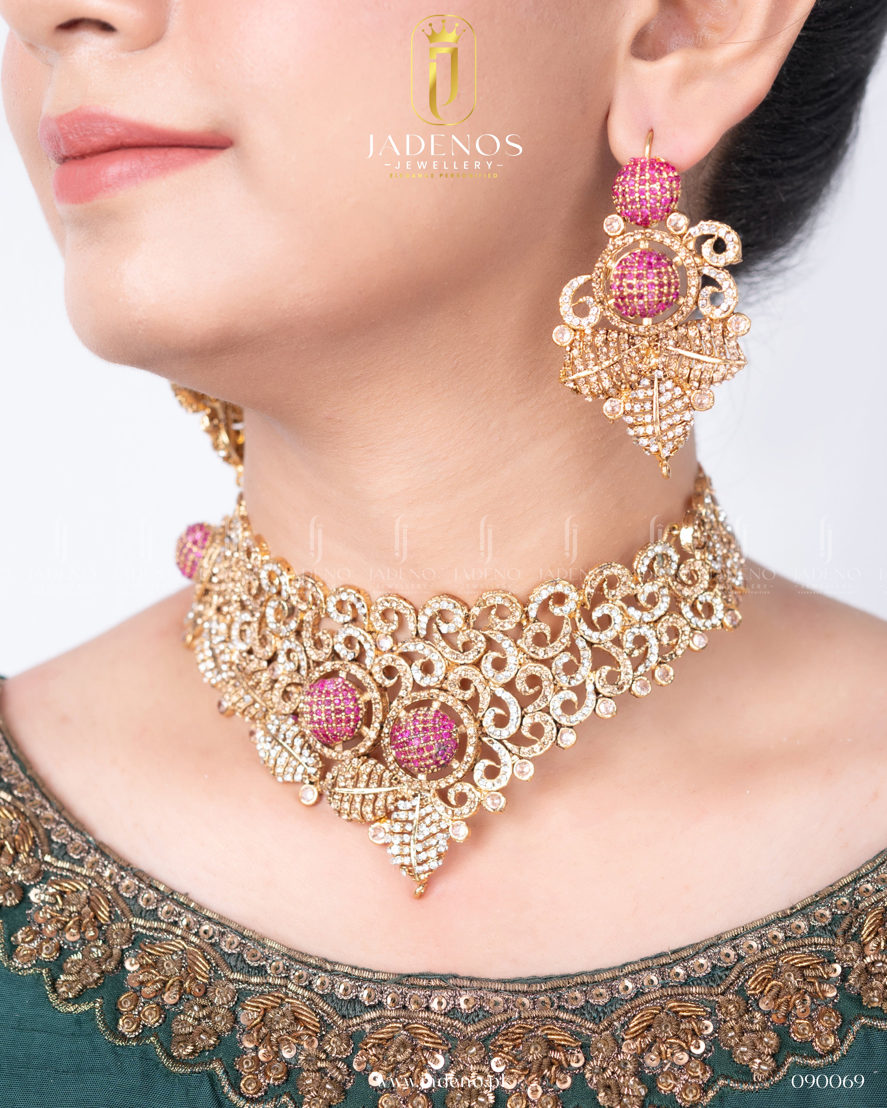 Designer's Crafted Aurora Bloom Collar Set with Tika Jhumar