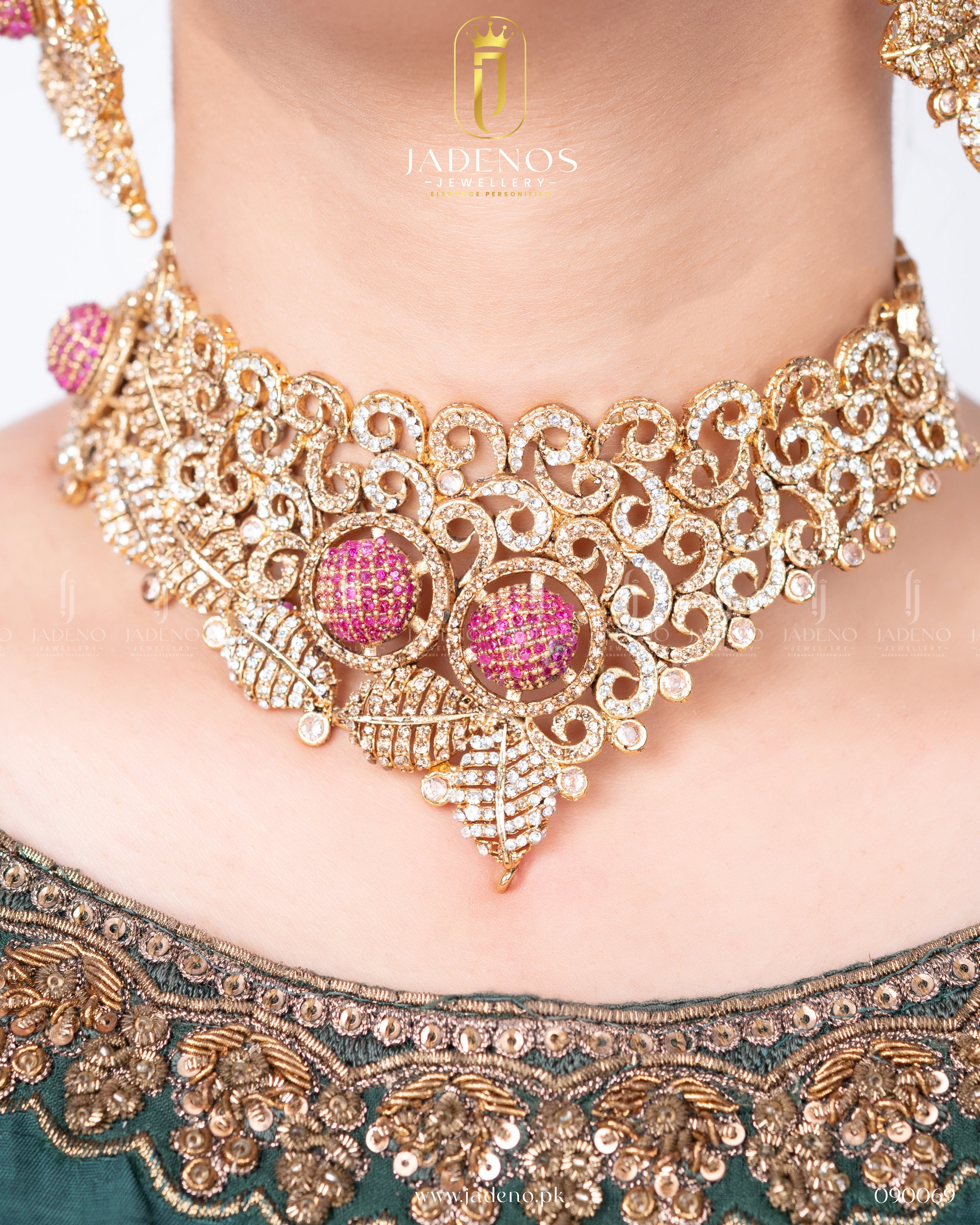 Designer's Crafted Aurora Bloom Collar Set with Tika Jhumar
