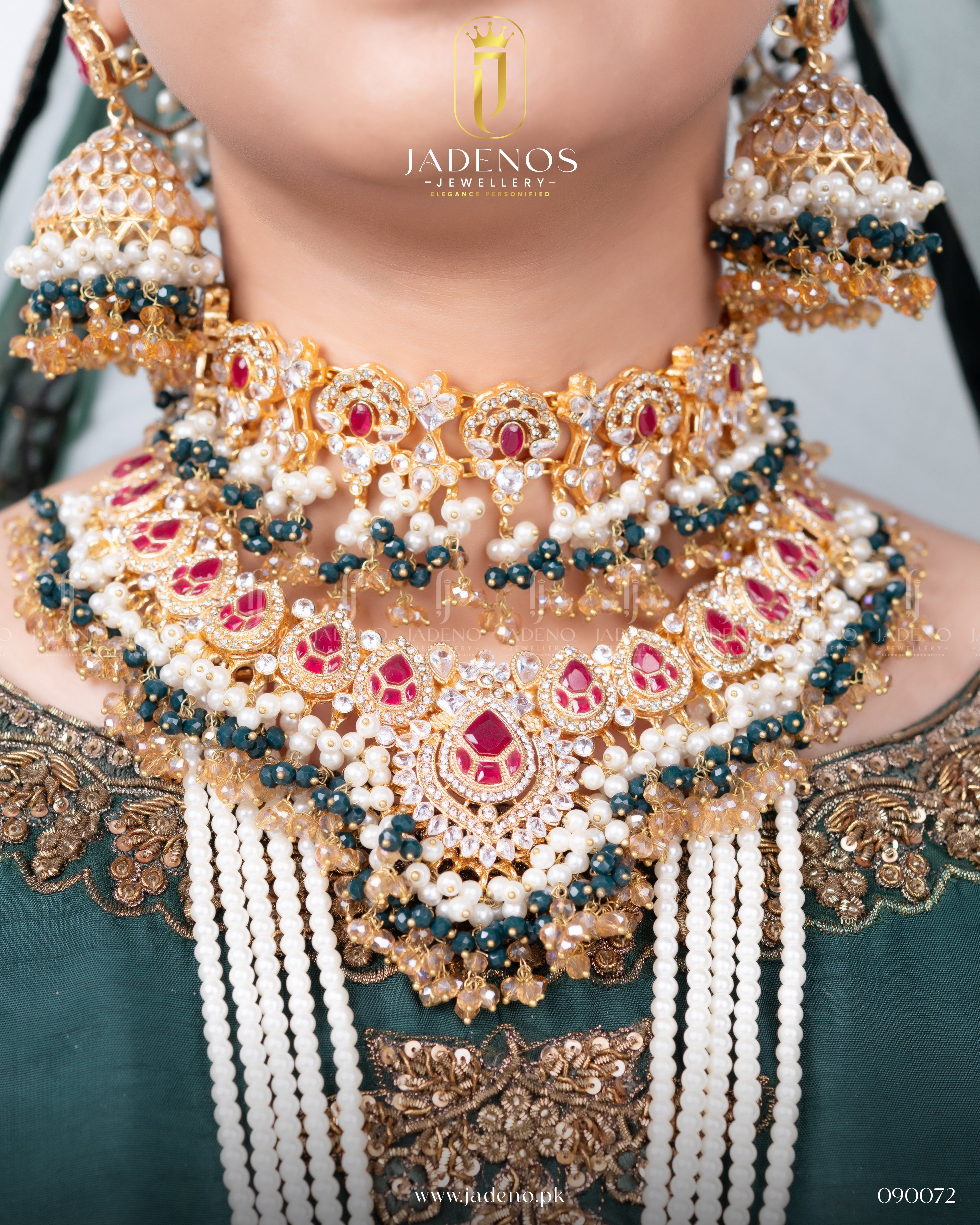 The Traditional Hyderabadi Shehnai Royal Complete Bridal Set with Sahara Earrings, Guluband, Maala, Tika and Jhumar