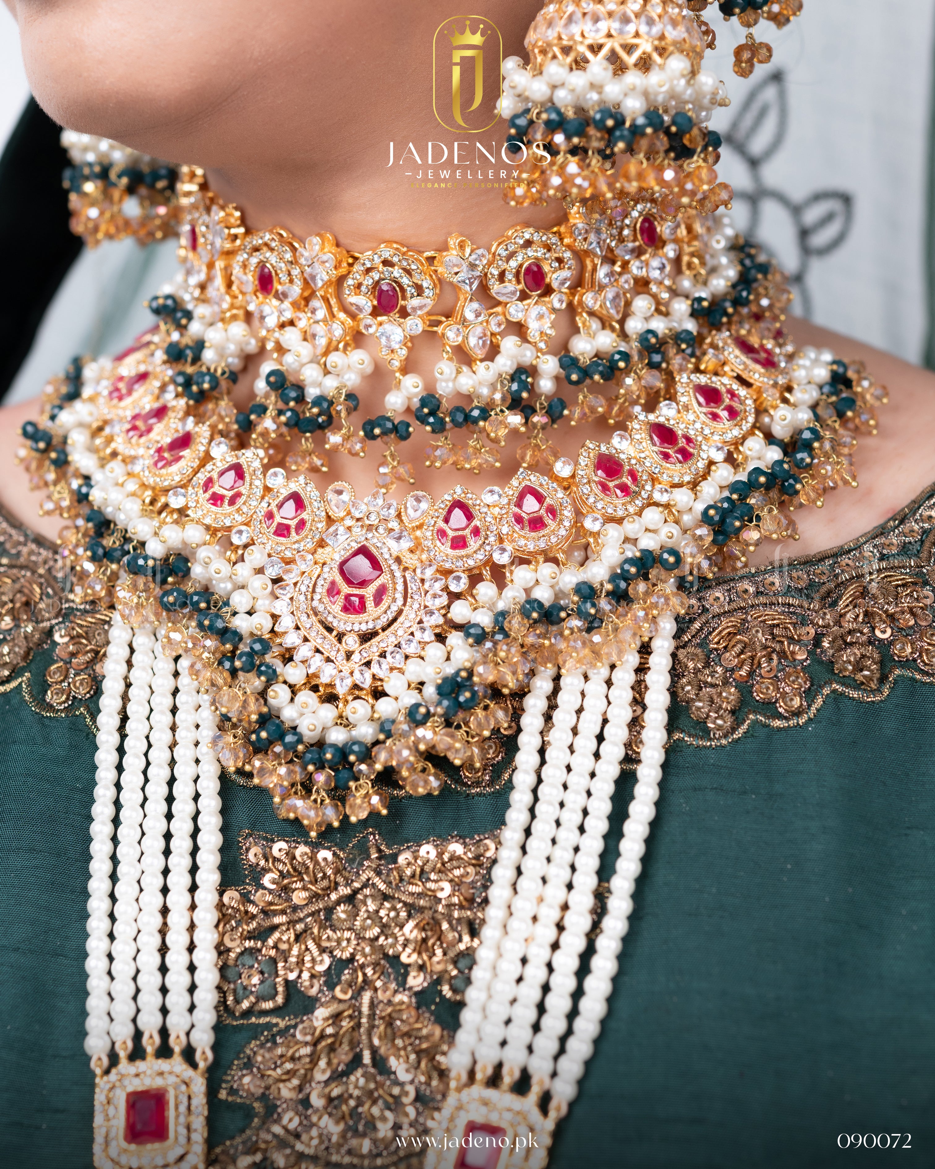 The Traditional Hyderabadi Shehnai Royal Complete Bridal Set with Sahara Earrings, Guluband, Maala, Tika and Jhumar