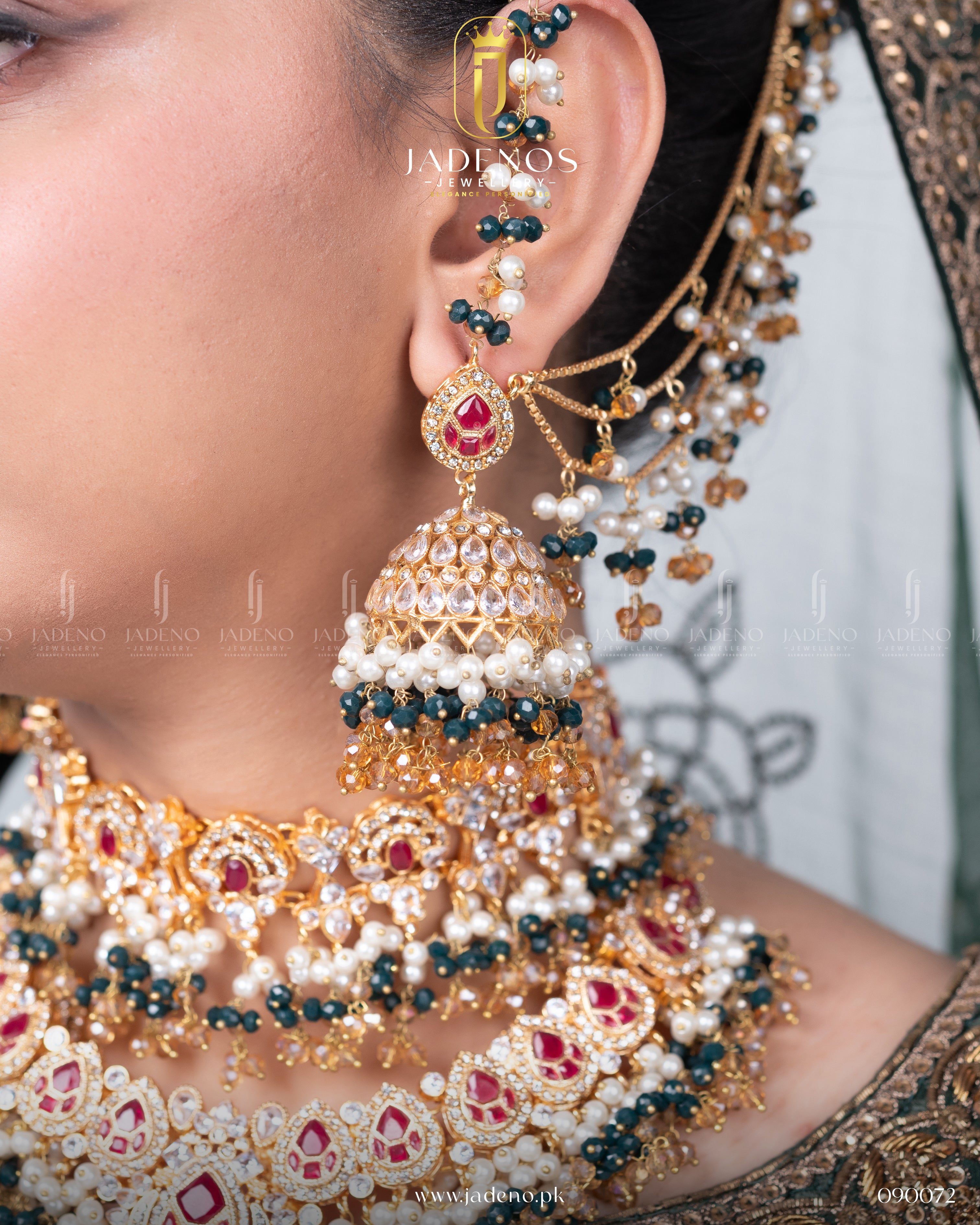 The Traditional Hyderabadi Shehnai Royal Complete Bridal Set with Sahara Earrings, Guluband, Maala, Tika and Jhumar