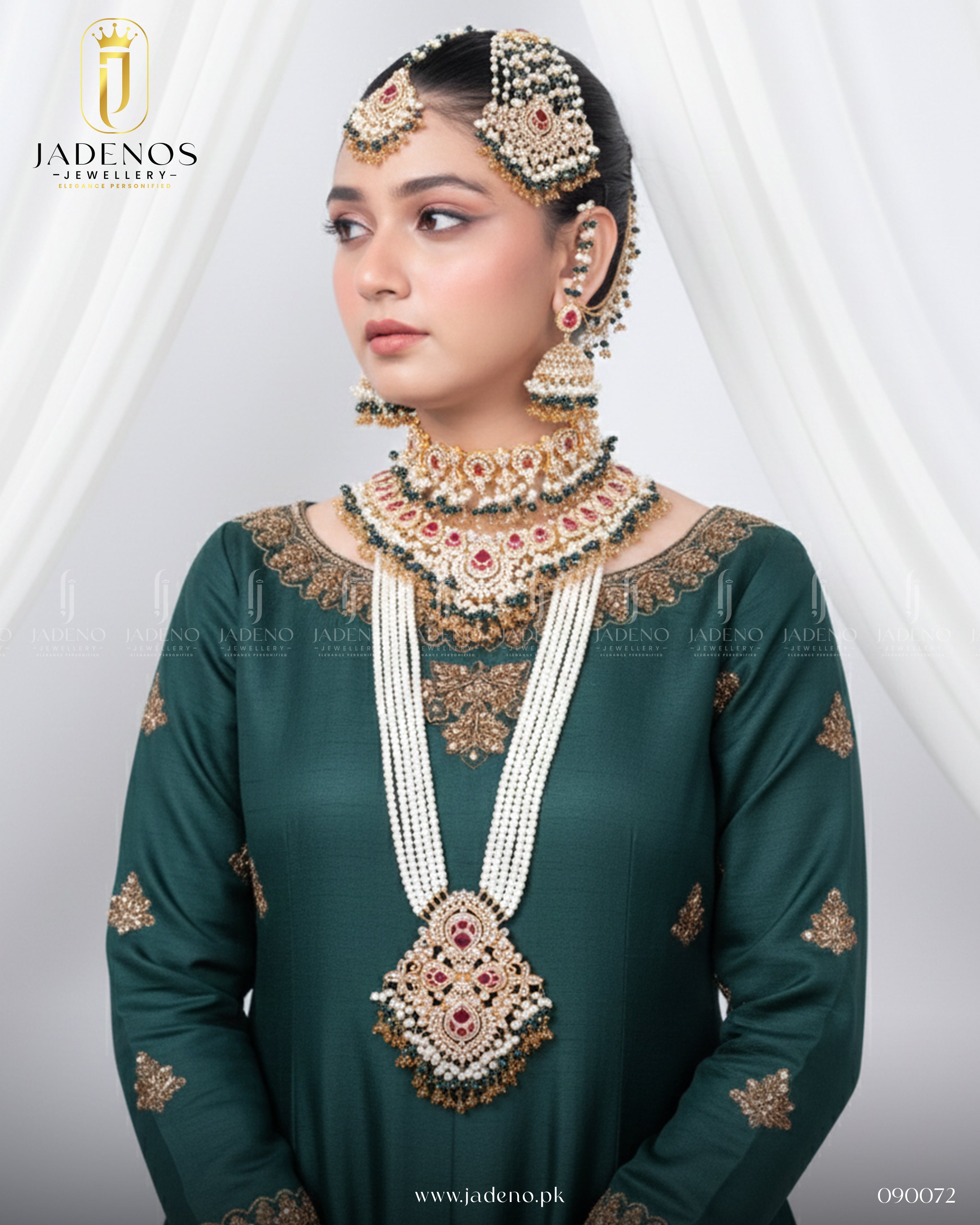 The Traditional Hyderabadi Shehnai Royal Complete Bridal Set with Sahara Earrings, Guluband, Maala, Tika and Jhumar