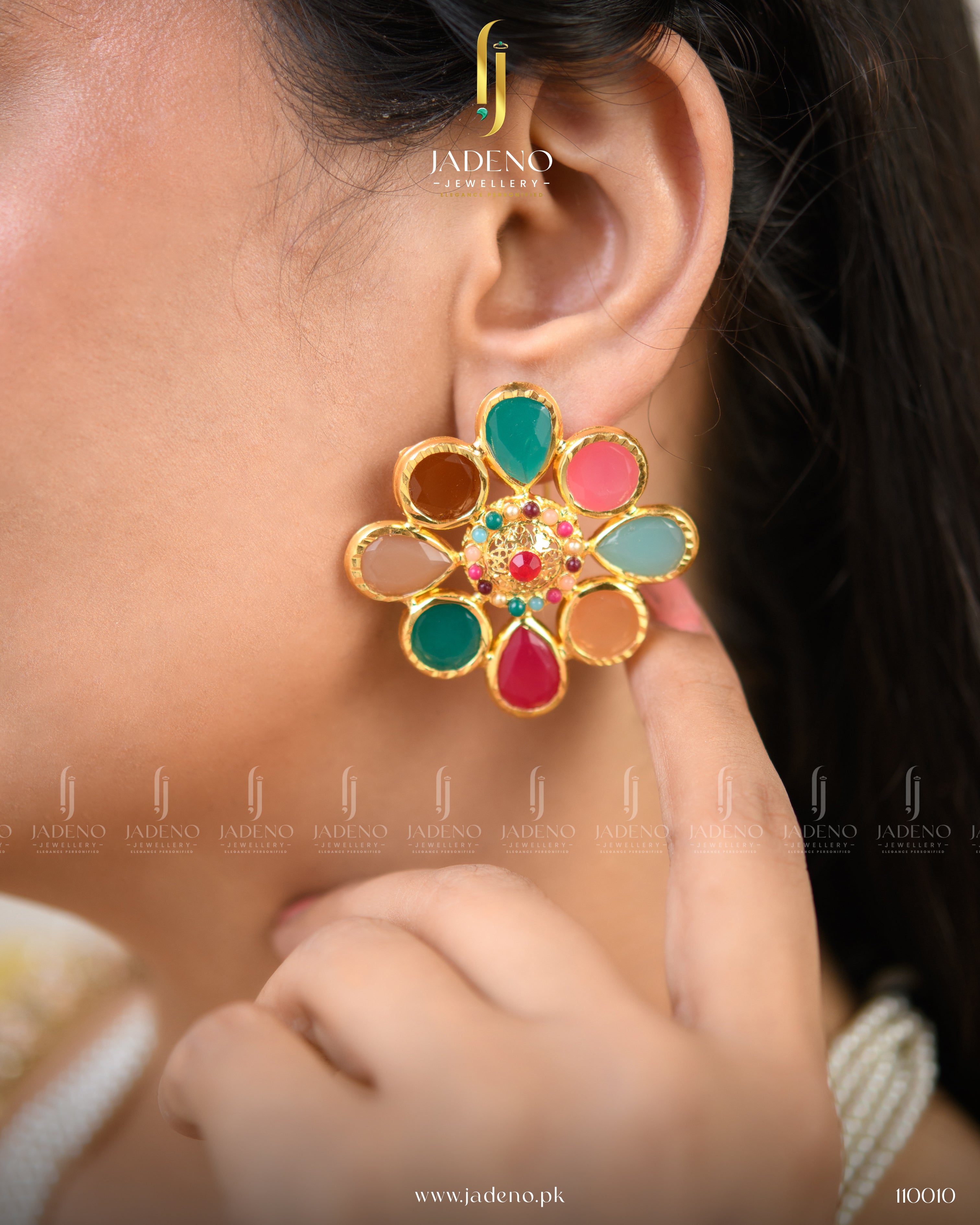 Striking Hand made Multi Stone Maala with Earrings.