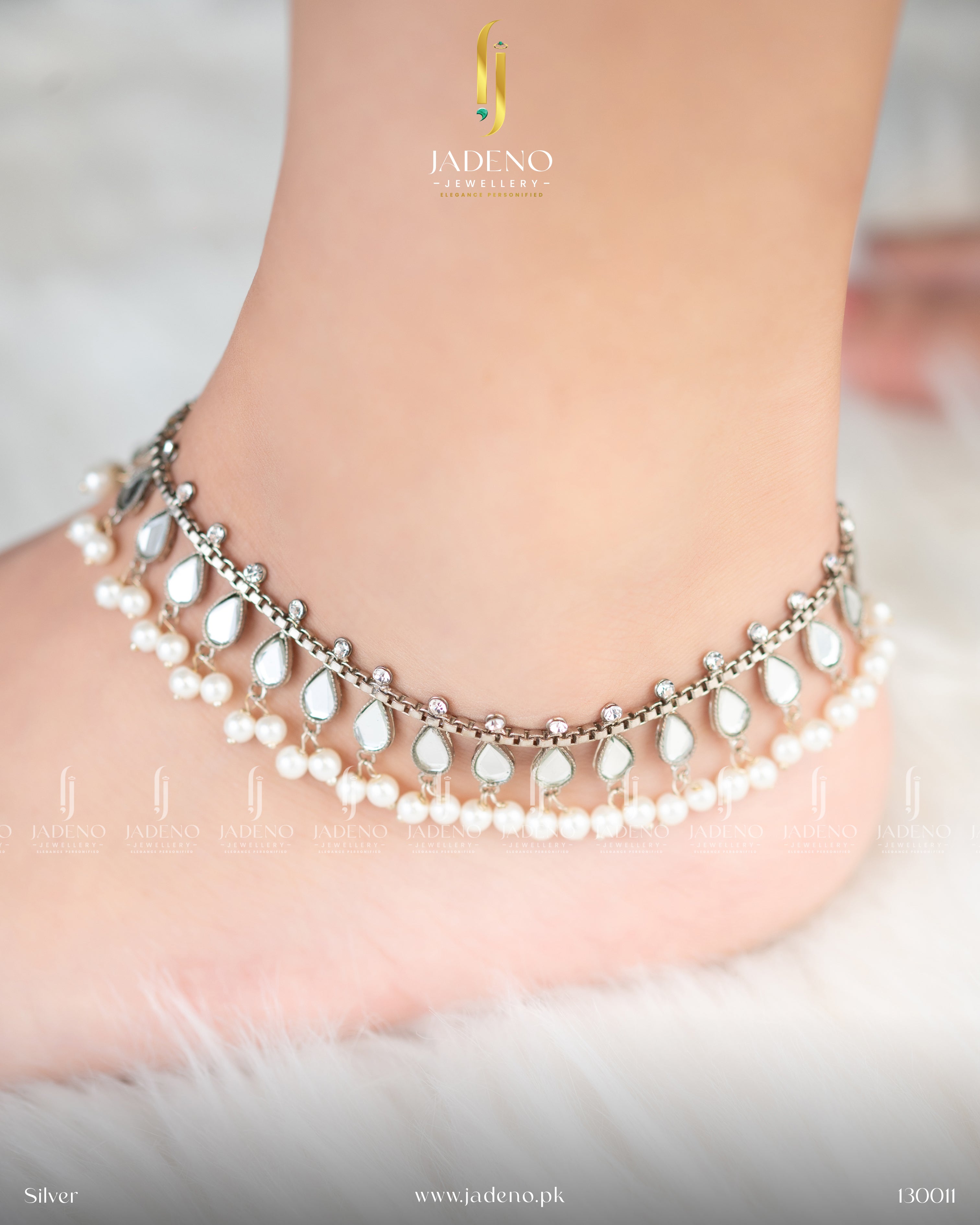 Shiny Sheesh Kundan Anklet- Single