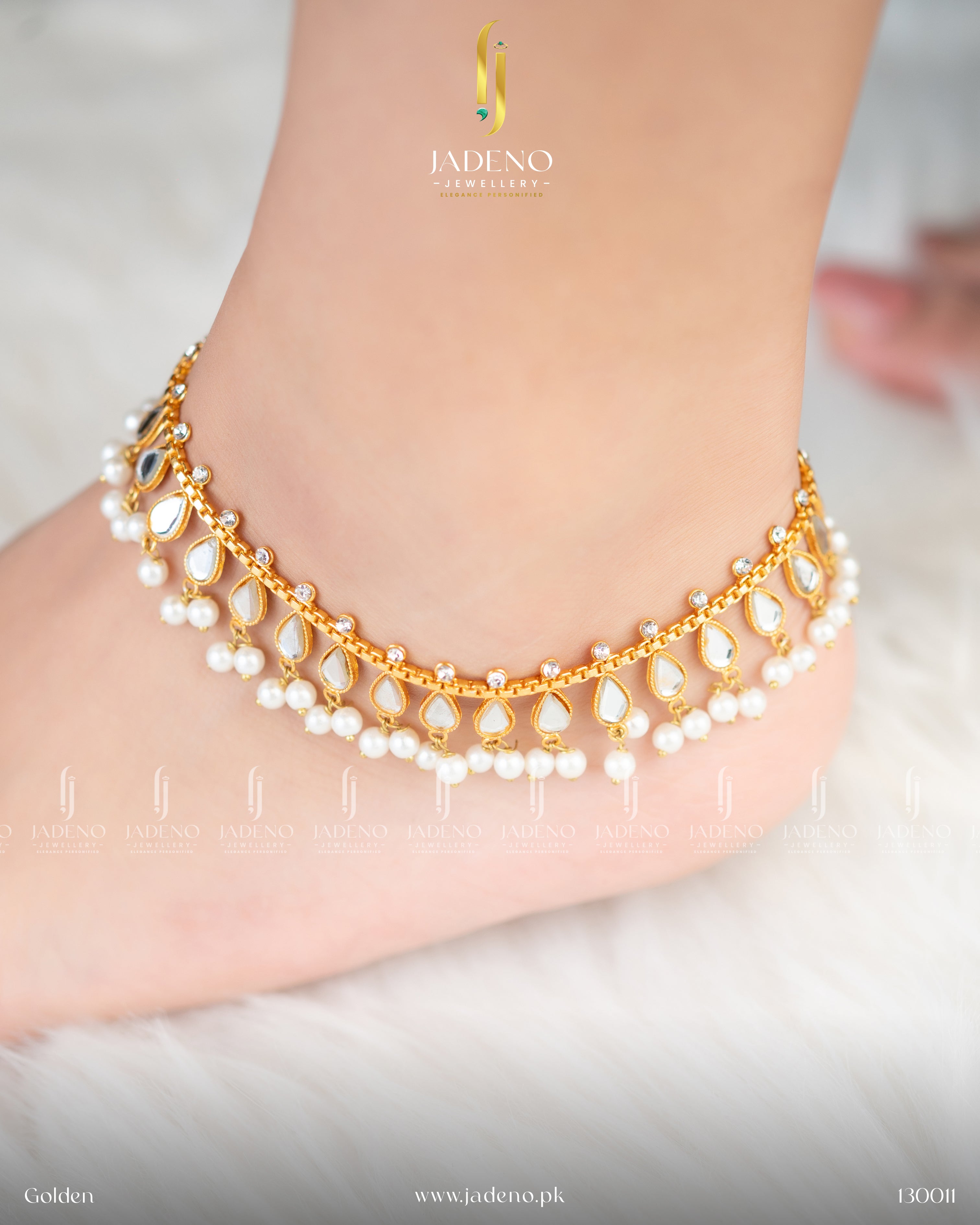 Shiny Sheesh Kundan Anklet- Single