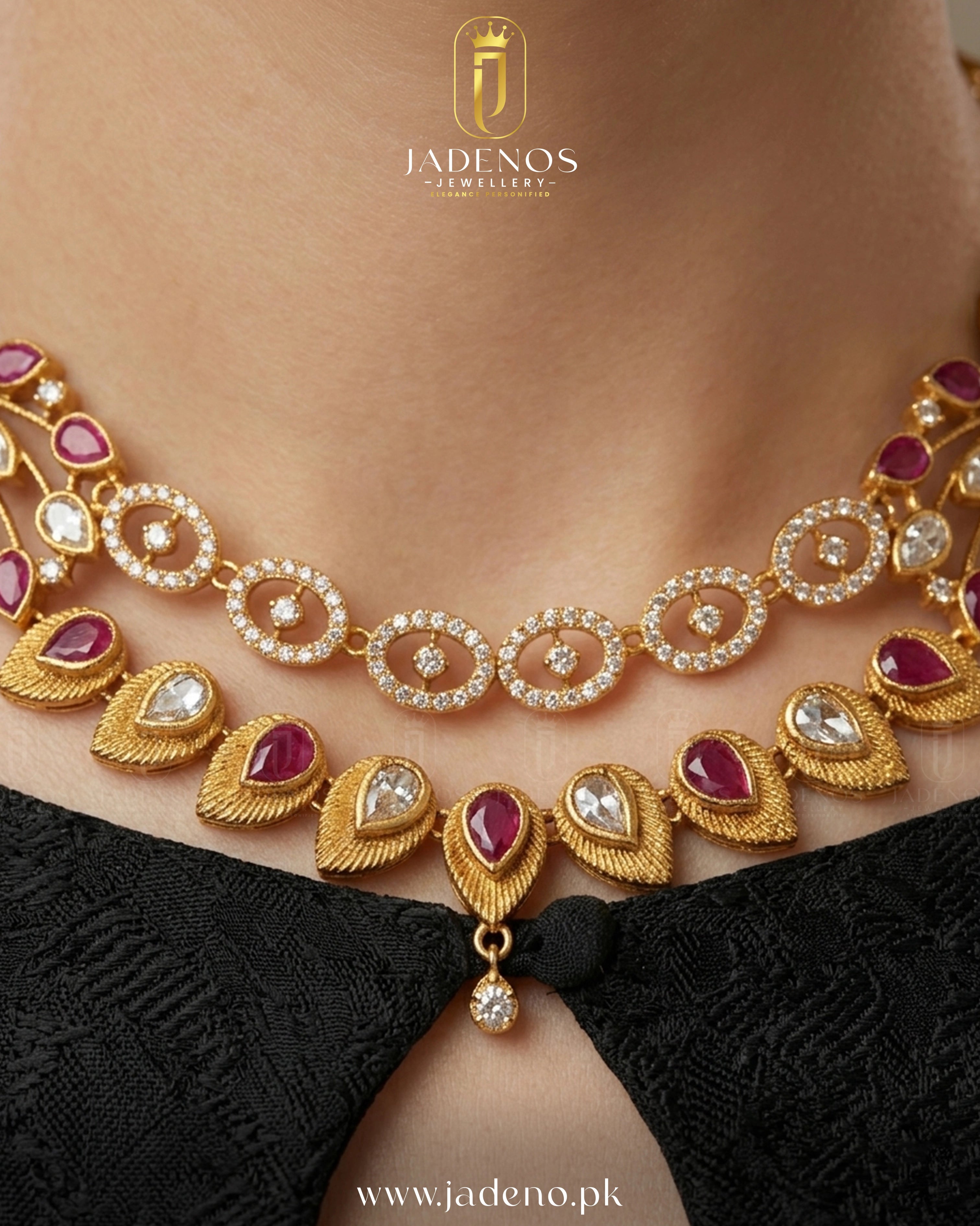 Pure Indian Royal Mayura Necklace Set Ruby