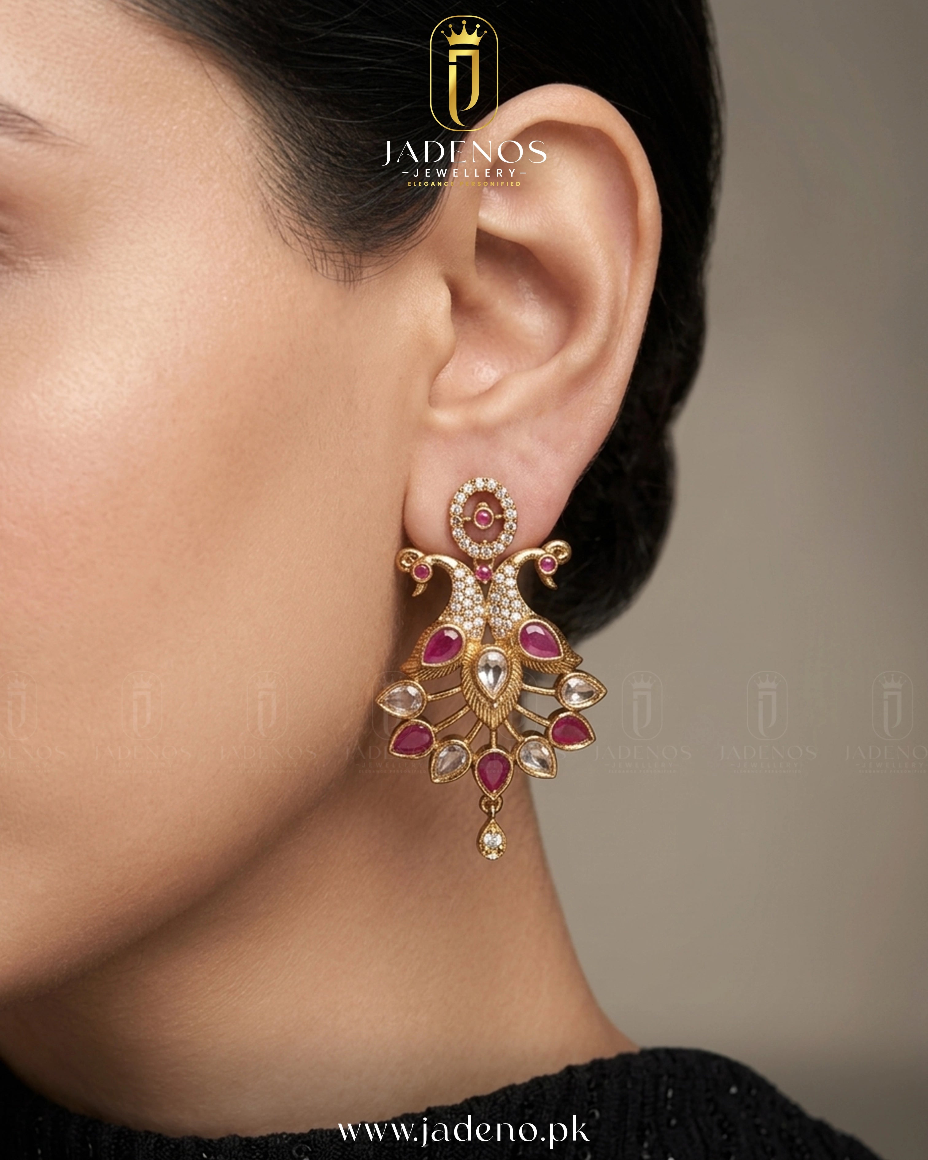 Pure Indian Royal Mayura Necklace Set Ruby