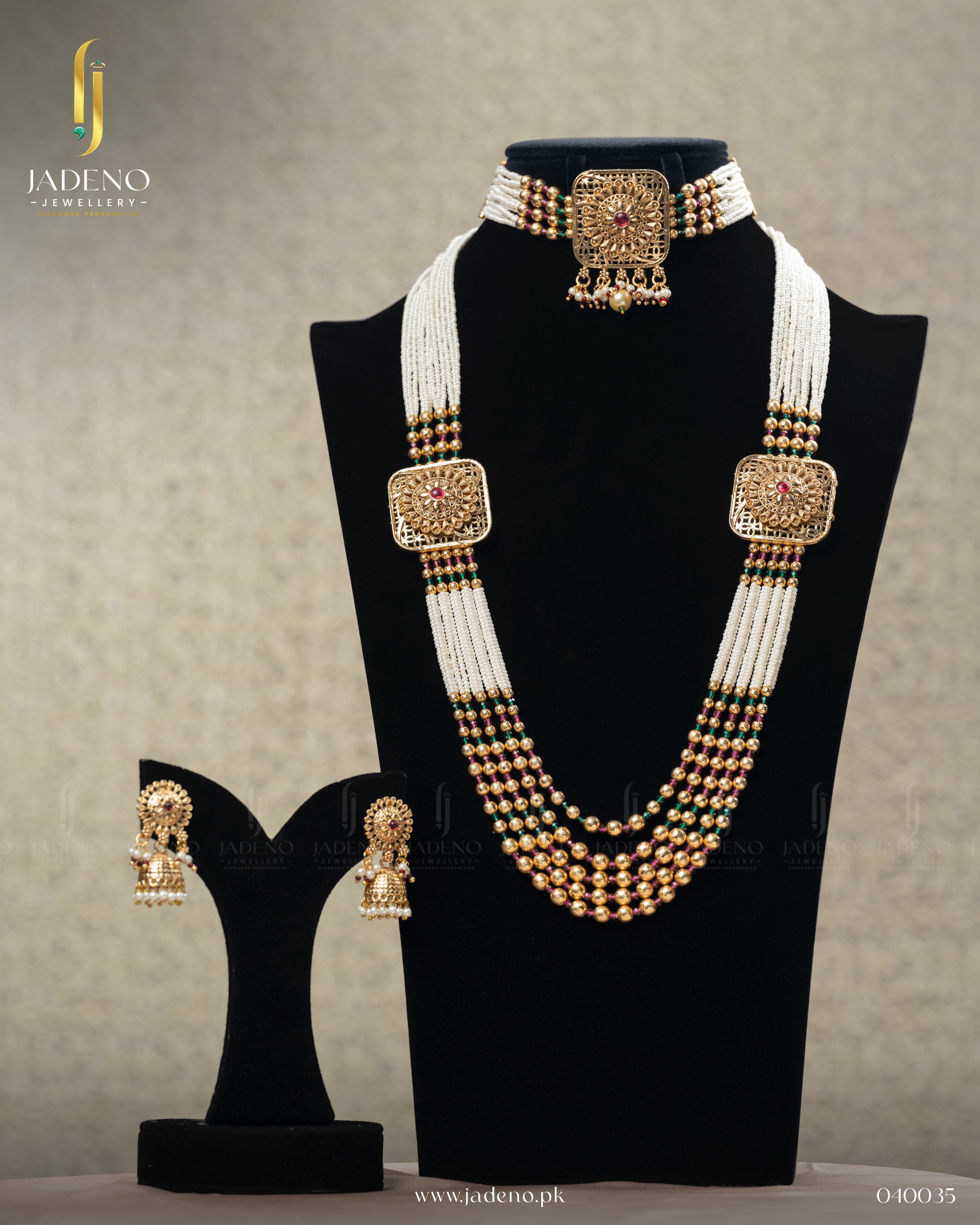 "Buy Designer's Crafted Pure Indian Rajwadi Big Mala Choker Set with Earrings Online in Pakistan | Jadeno.pk"