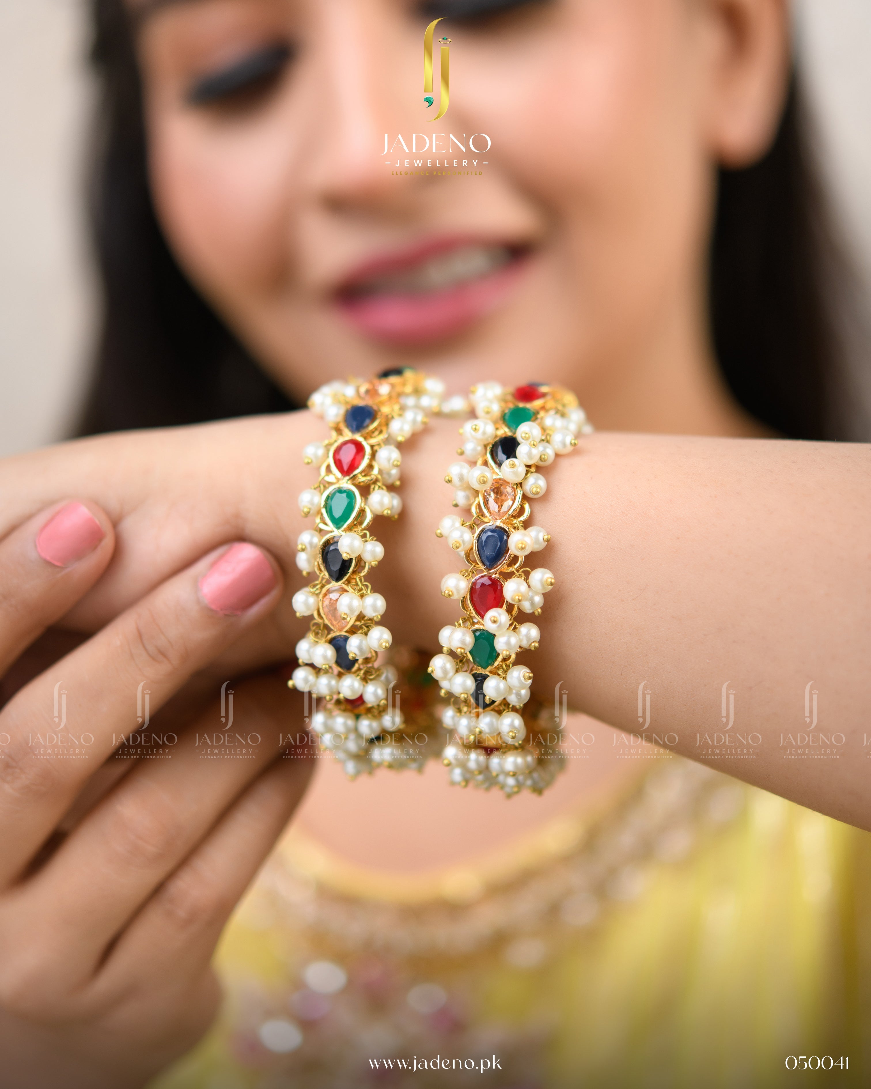 "Buy Stunning Handmade Pearl Open-able Bangles Online in Pakistan | Jadeno Jewellery"