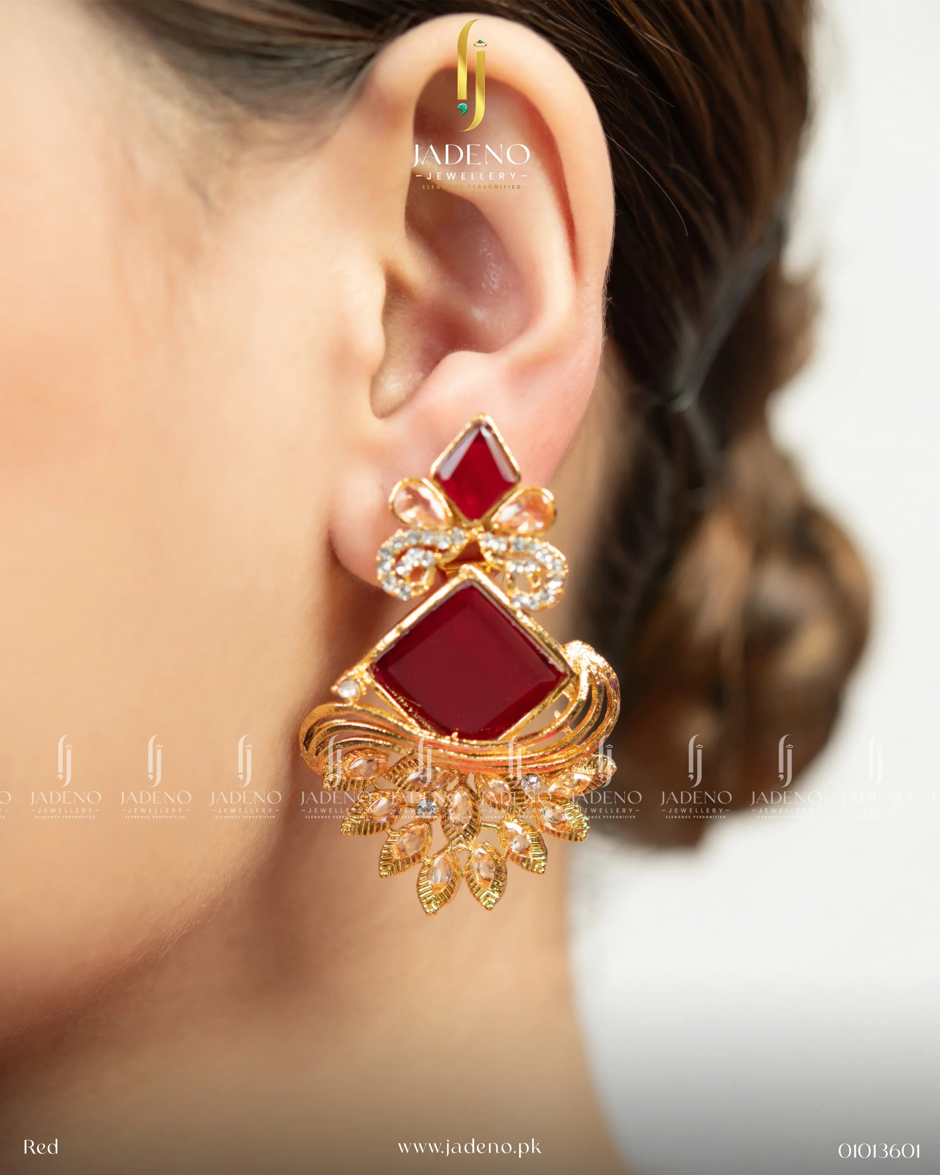 "Handmade Bohemia dangle earrings for women featuring red stone design and elegant gold finish"