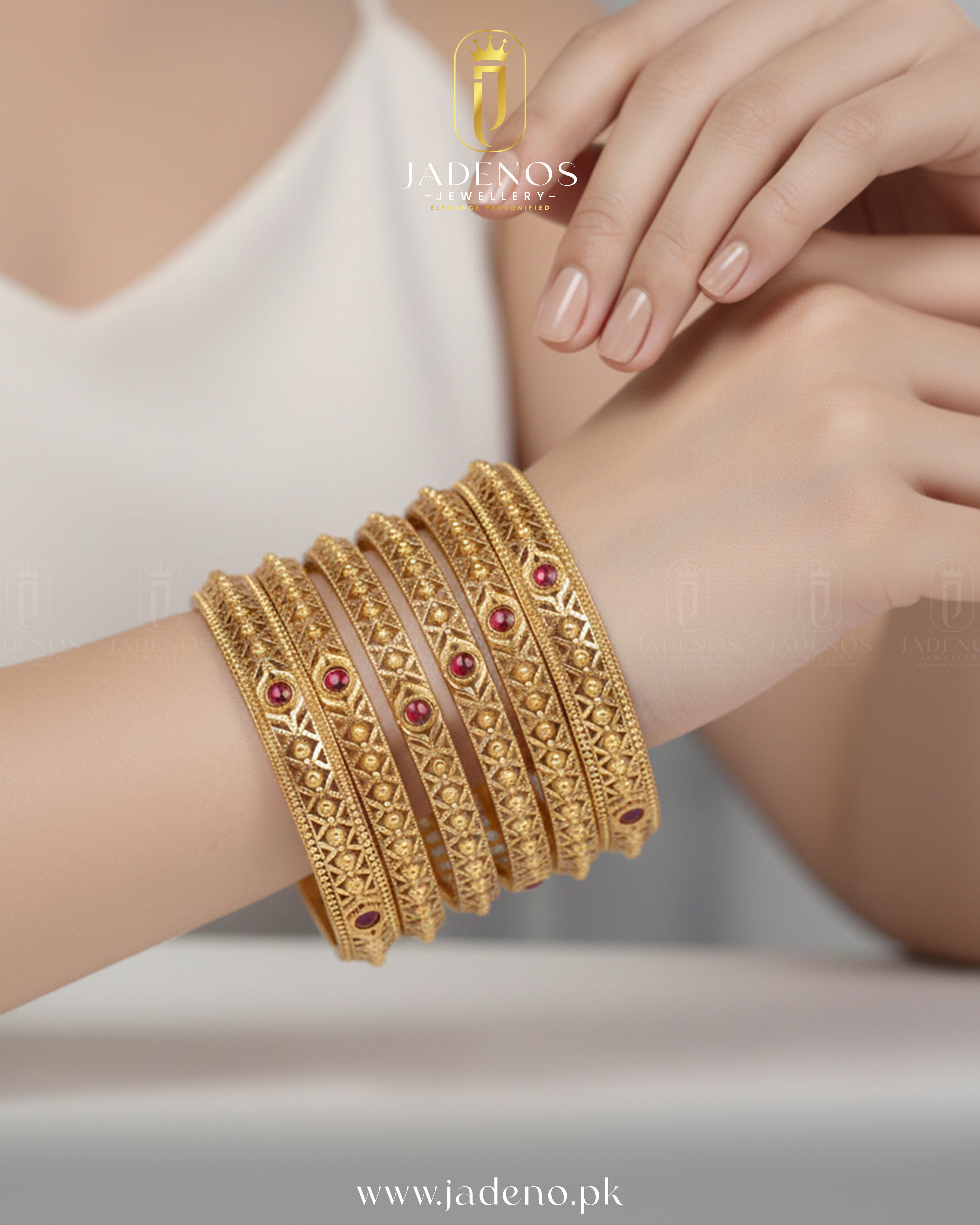 The South Indian Gold Polished Veloura Bangles- 6 pieces