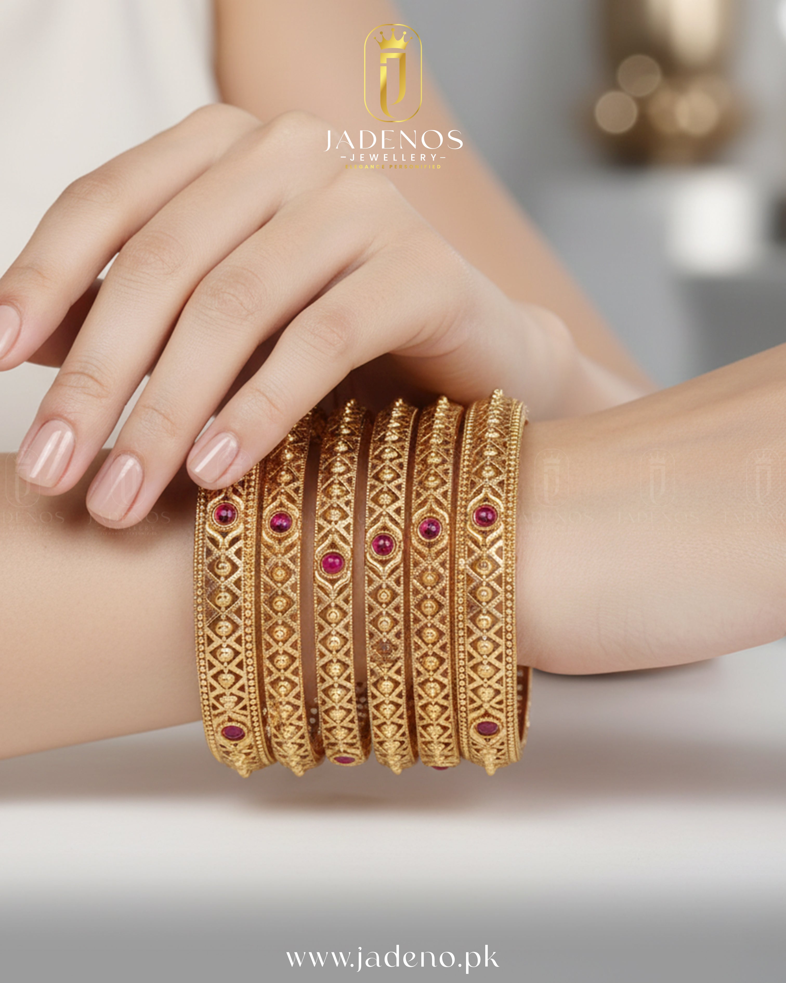 The South Indian Gold Polished Veloura Bangles- 6 pieces