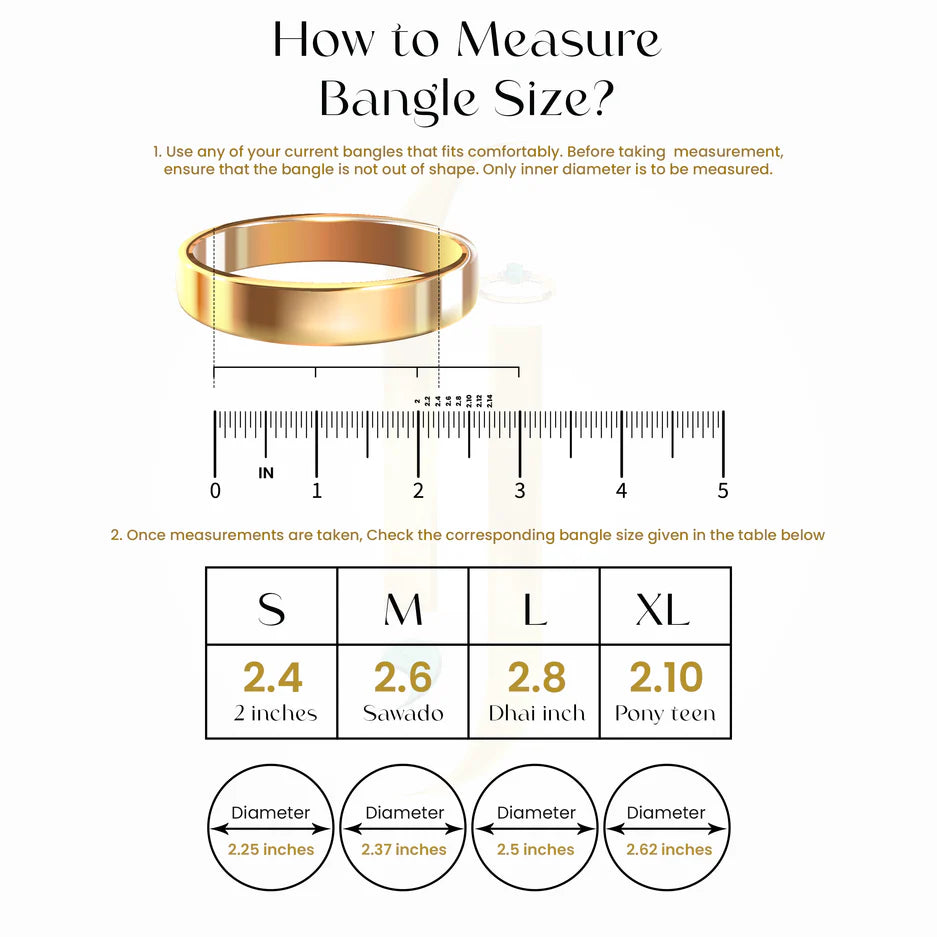 Size Guide for The Pearl Noir Statement Openable Bangle