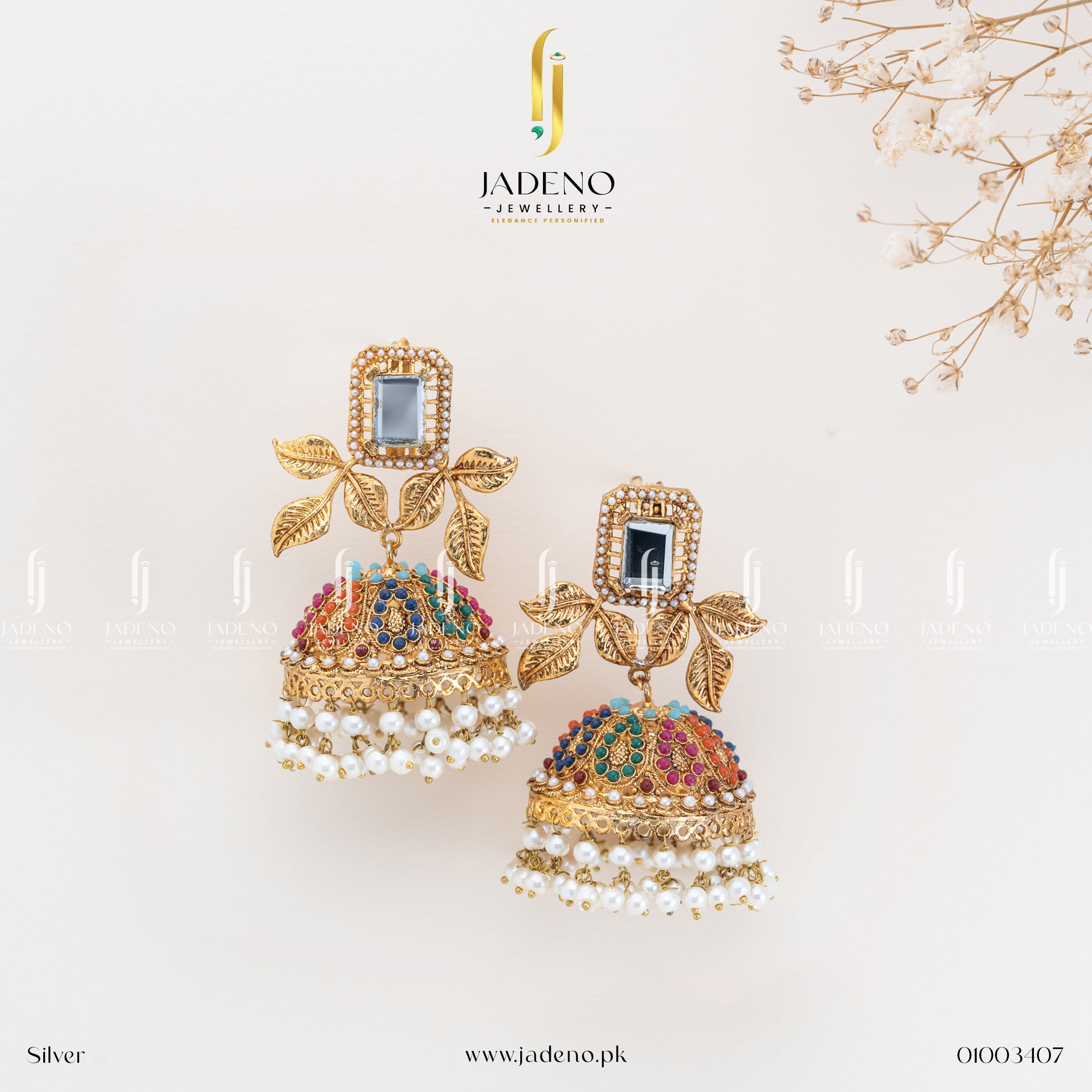 Buy Alluring Nauratan Gem Stone Jhumka Online in Pakistan | Jadeno.pk