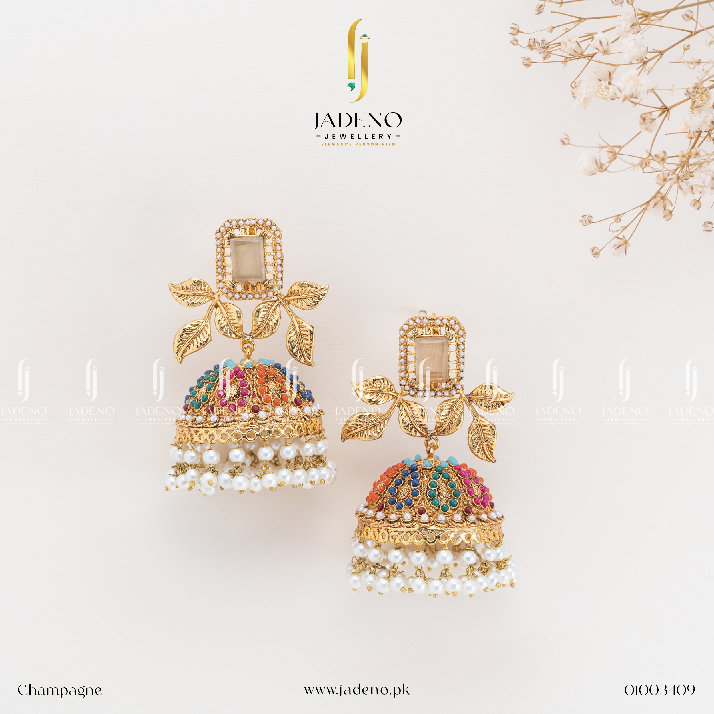 Buy Alluring Nauratan Gem Stone Jhumka Online in Pakistan | Jadeno.pk