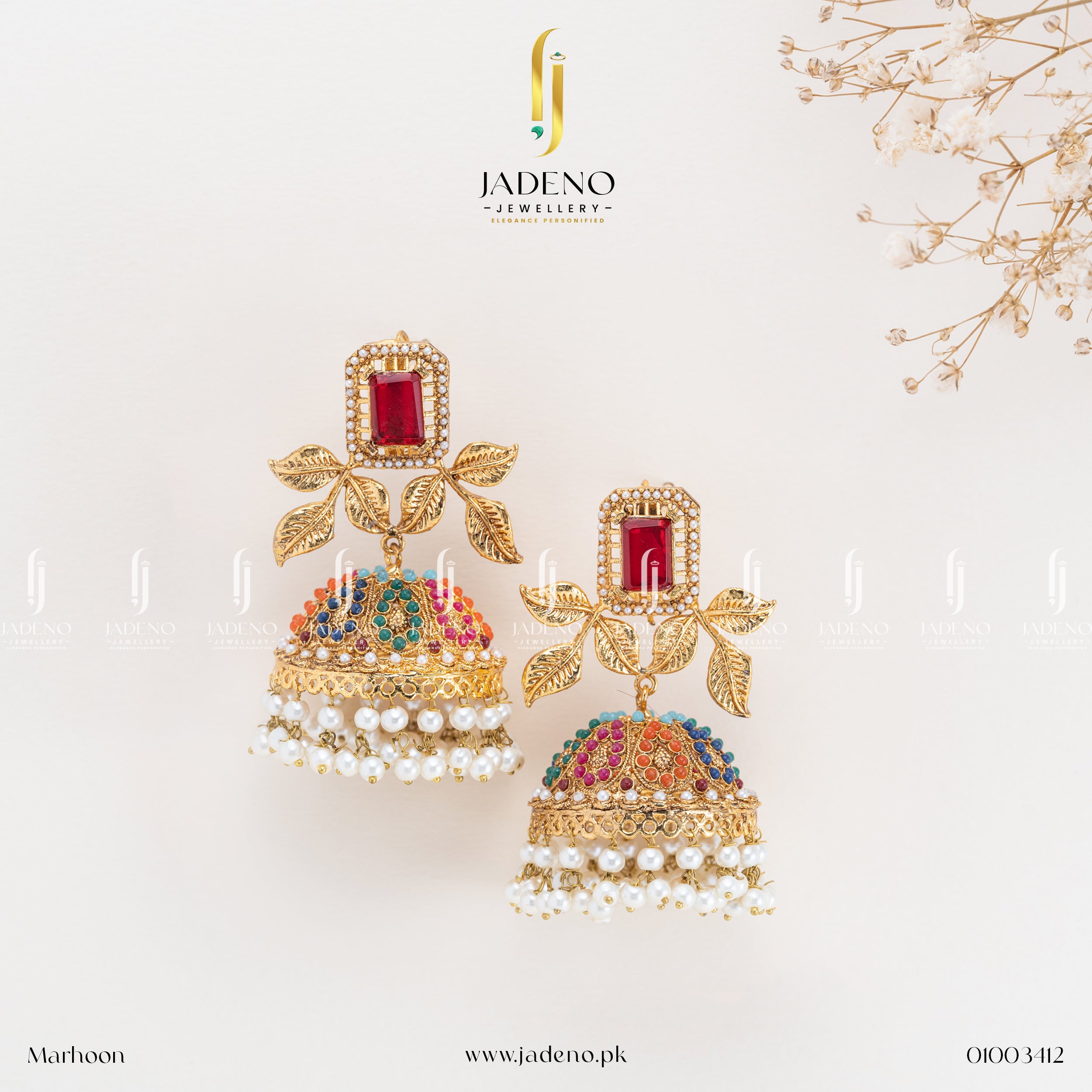 Buy Alluring Nauratan Gem Stone Jhumka Online in Pakistan | Jadeno.pk