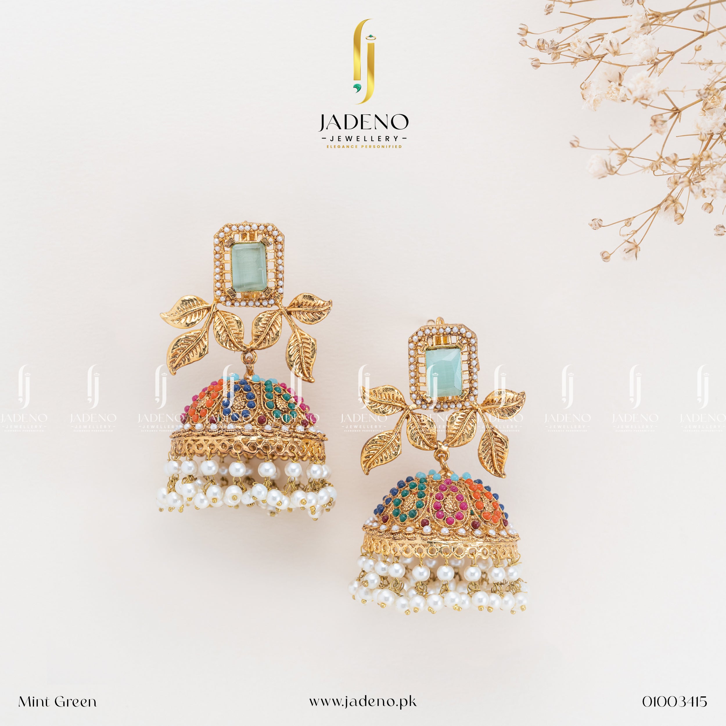 Buy Alluring Nauratan Gem Stone Jhumka Online in Pakistan | Jadeno.pk