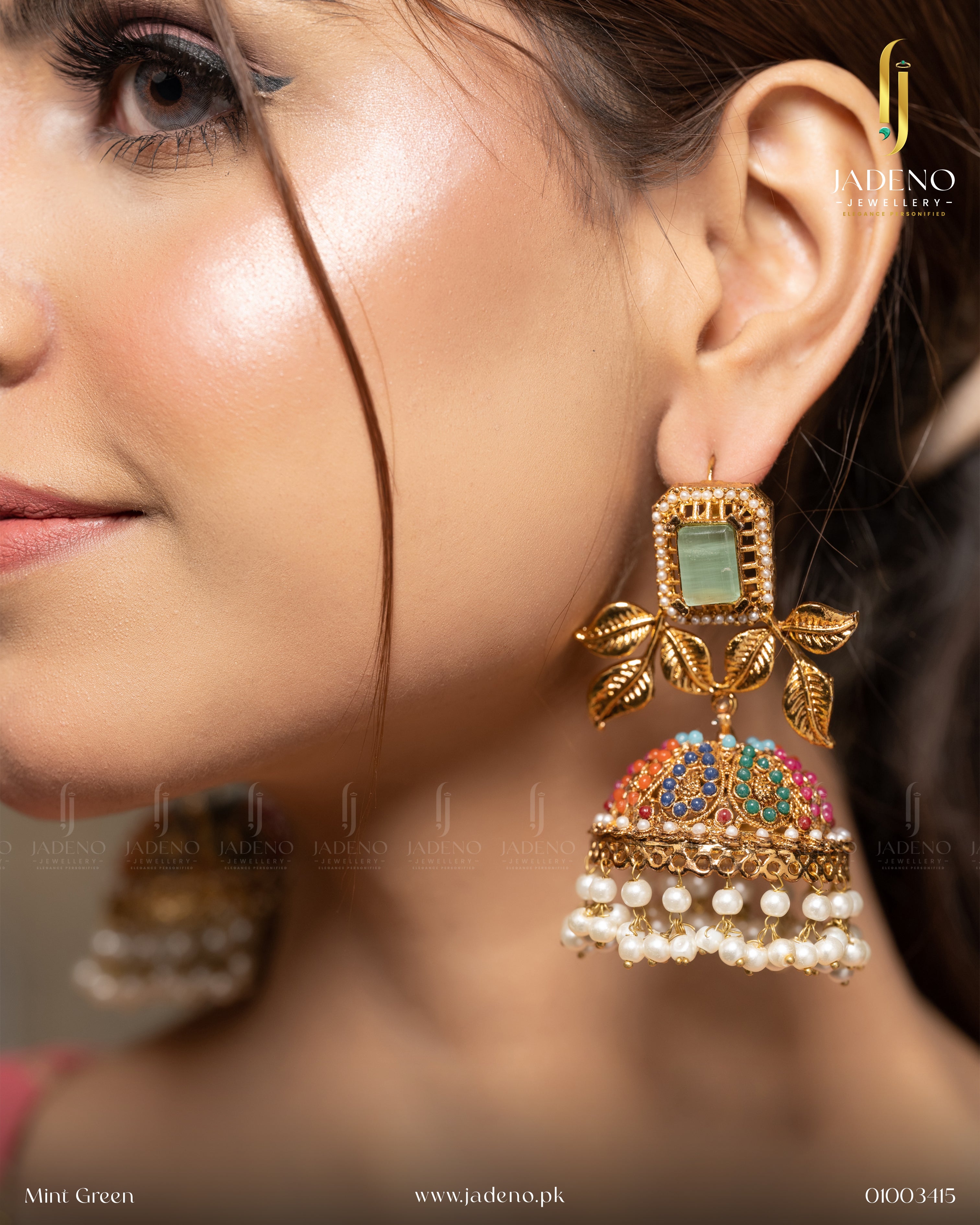 Buy Alluring Nauratan Gem Stone Jhumka Online in Pakistan | Jadeno.pk